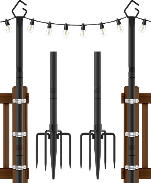 AILBTON 2 Pack 10Ft String Light Poles,Light Poles for Outside String Lights,Outdoor Light Poles with Fence Brackets for Hanging String Lights,Metal Poles Stand for Deck Patio Backyard