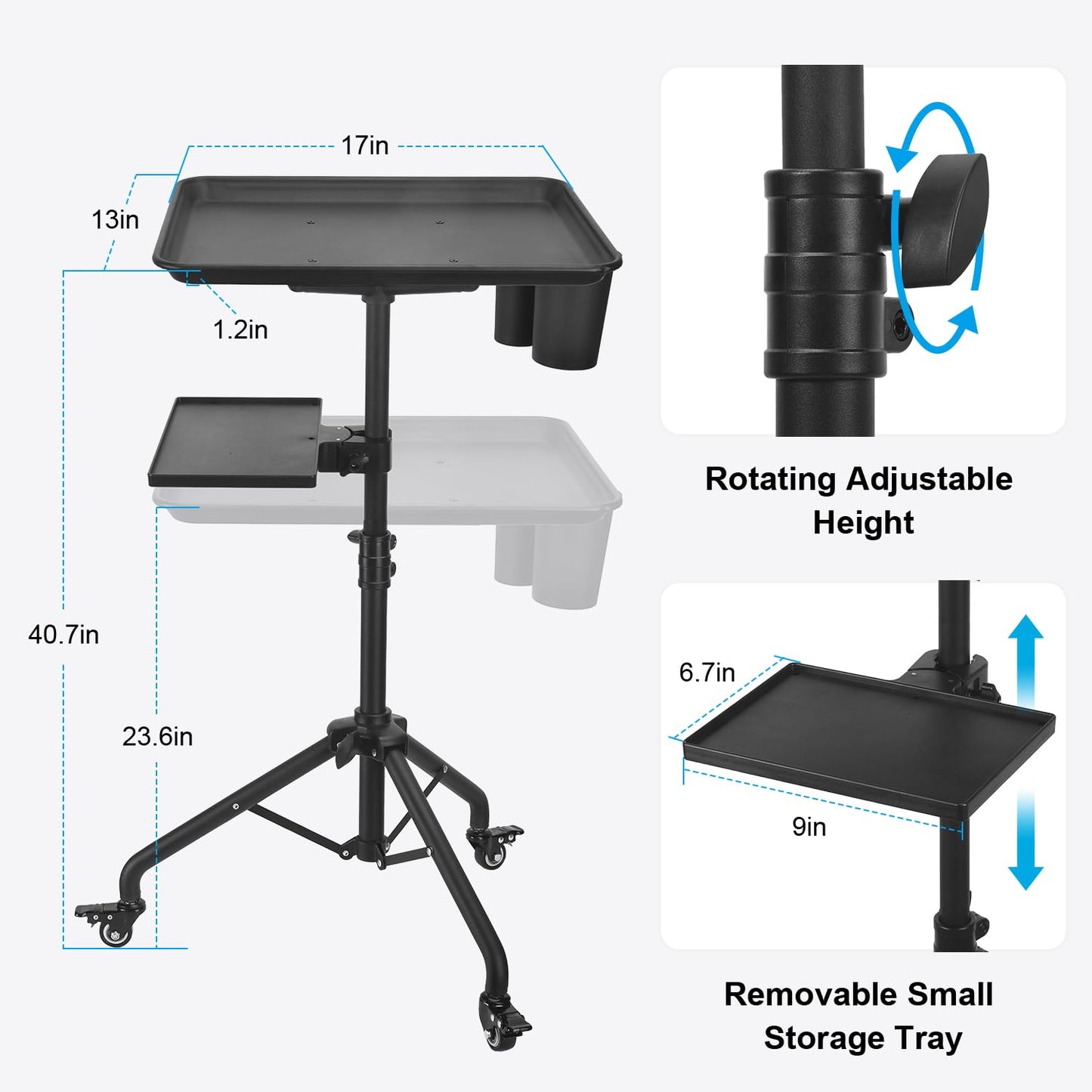 Salon Cart on Wheels, Aluminum Tattoo Tray With Storage Platform, Adjustable Height Service Rolling Cart, Accessory for Salon Spa Dental Use