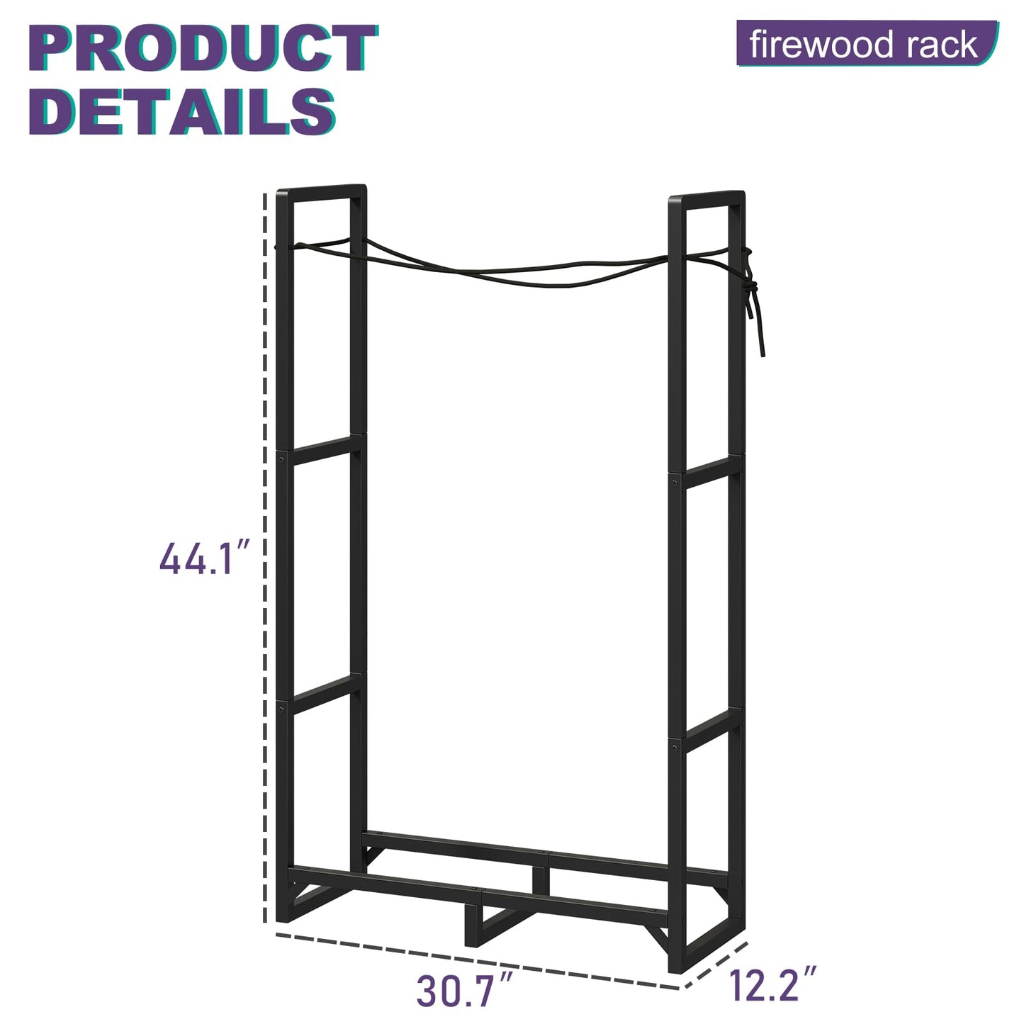 Wieghda Firewood Rack Stand 2.5ft Heavy Duty Logs Holder for Outdoor Indoor Fireplace Metal Wood Pile Storage Stacker Organizer