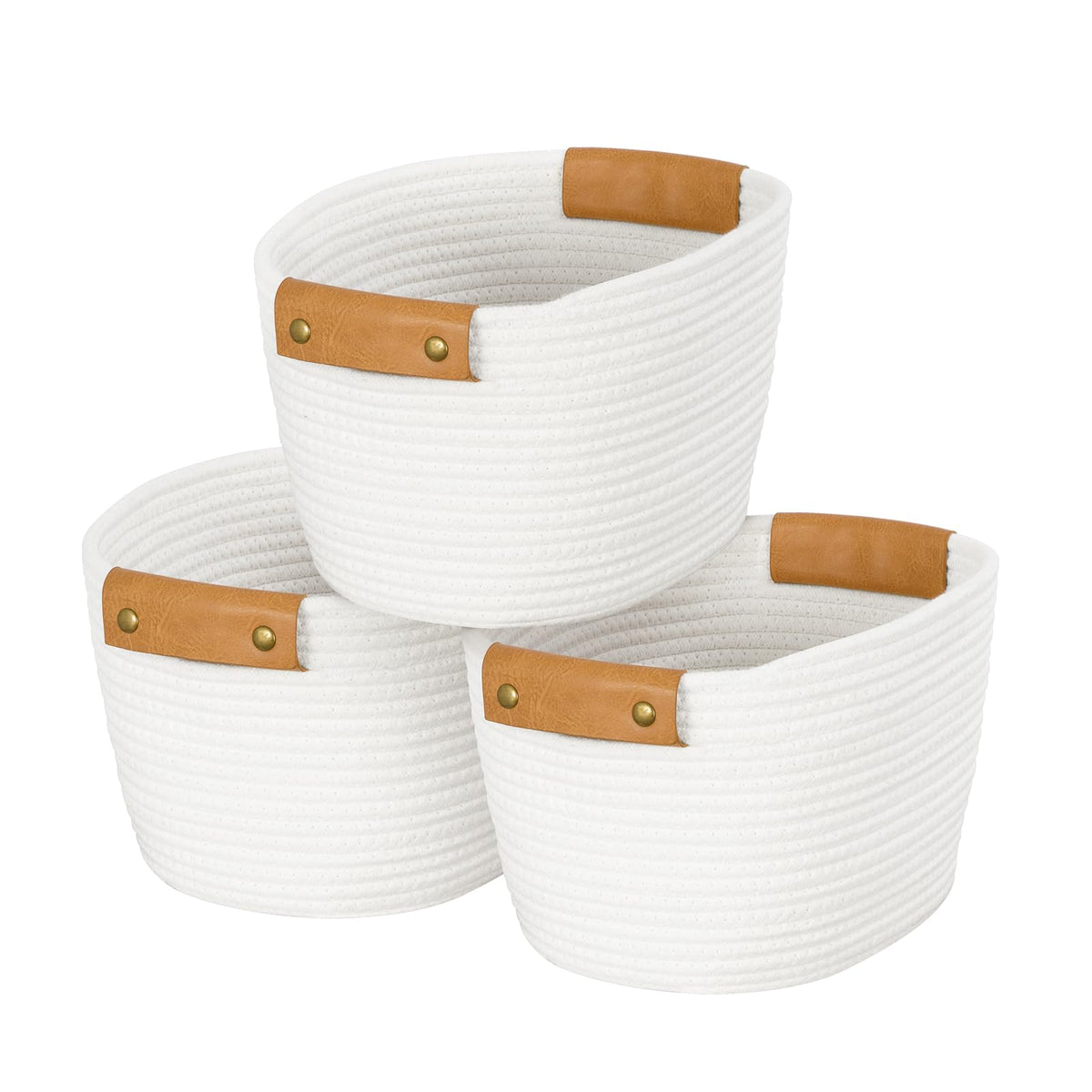 OOOK Storage Basket Set, 3 Pack Baskets for Shelves, White Storage Baskets for Organizing Toys, 11.4"Lx9.4"Wx7.4"H