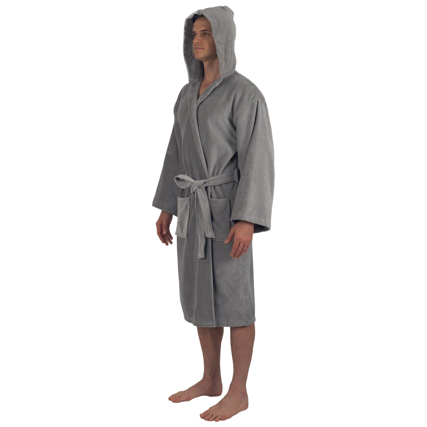 Alpine Swiss Dane Mens Hooded Bathrobe Pure Cotton Terry Cloth Long Robe for Men Super Absorbent Quick Drying Luxury Spa Robe GRY XL/2XL