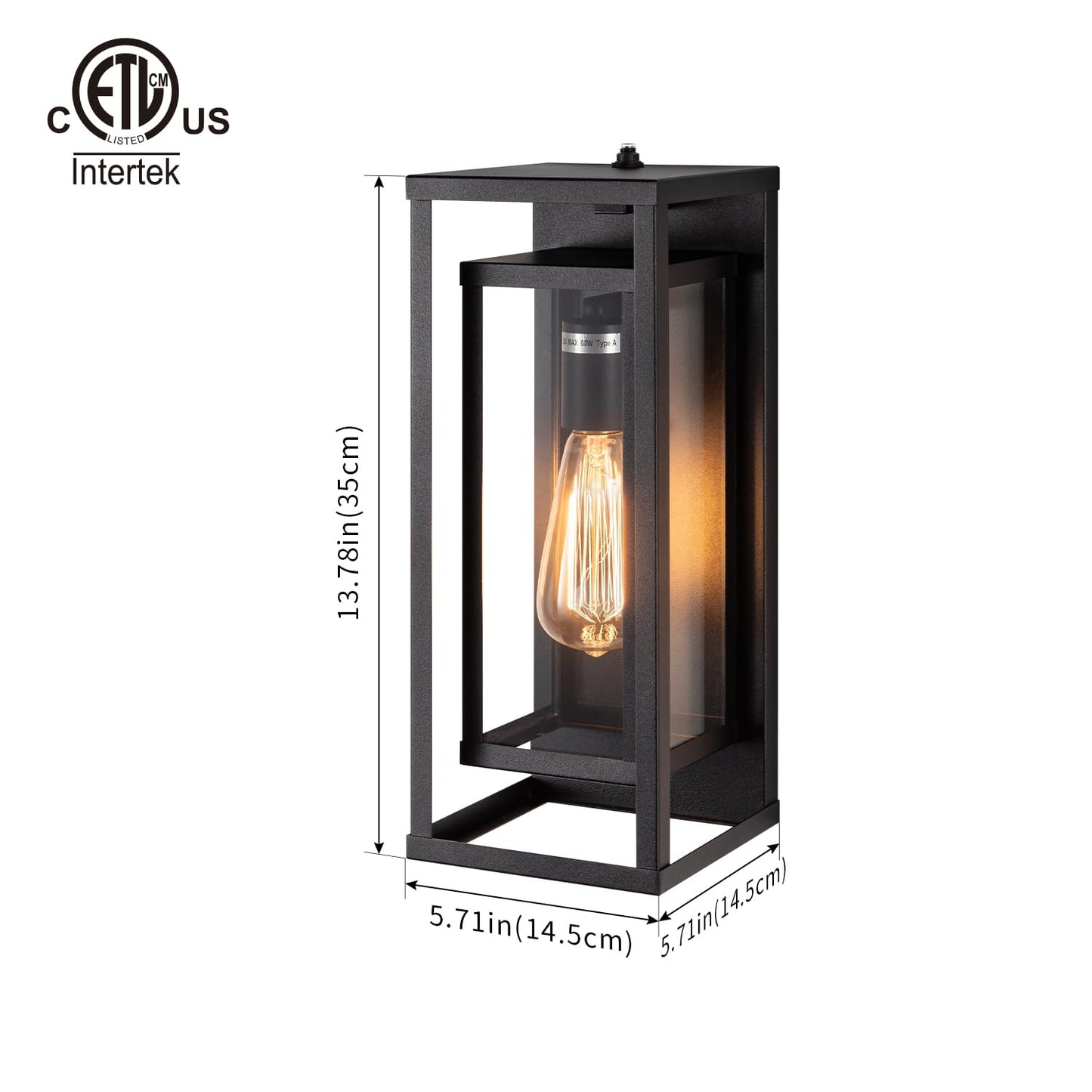 mirrea 14" Dusk to Dawn Outdoor Wall Sconce 1 Light in Matte Black Rectangular Metal Frame and Clear Glass Shade Waterproof Porch Light Patio Light
