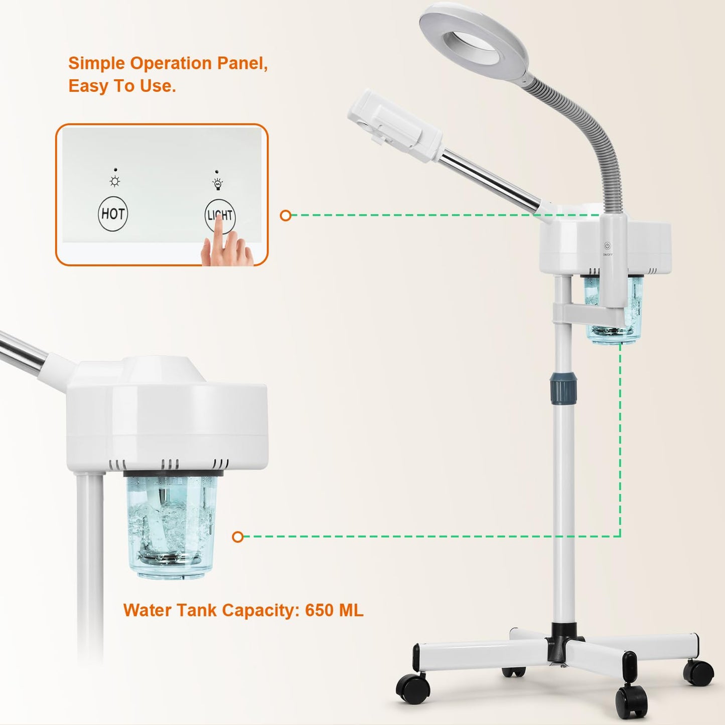Professional Facial Steamer, 2 in 1 Facial Steamer with 5X Magnifying Lamp/Adjustable Hot Mist Nozzle, Facial Steamers for Home Beauty Salon Spa, Face Steamer for Esthetician