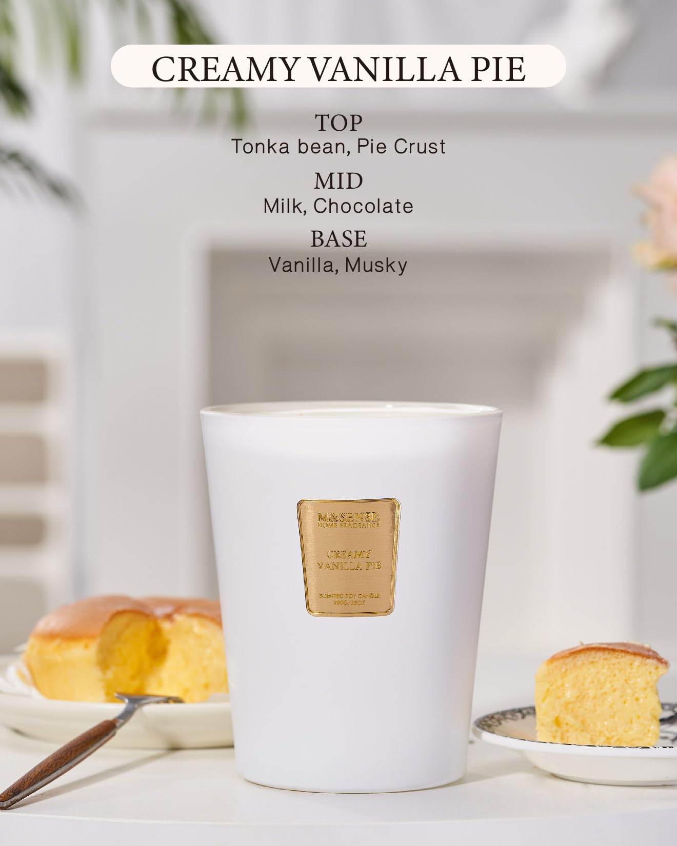 M&SENSE Creamy Vanilla Pie Candle Scented Natural Soy Wax for Home, 3 Wick Candle Non Toxic 150H Long Lasting Burning, Luxury 35oz Large Vanilla Candle Scented Housewarming Gifts for Women & Men