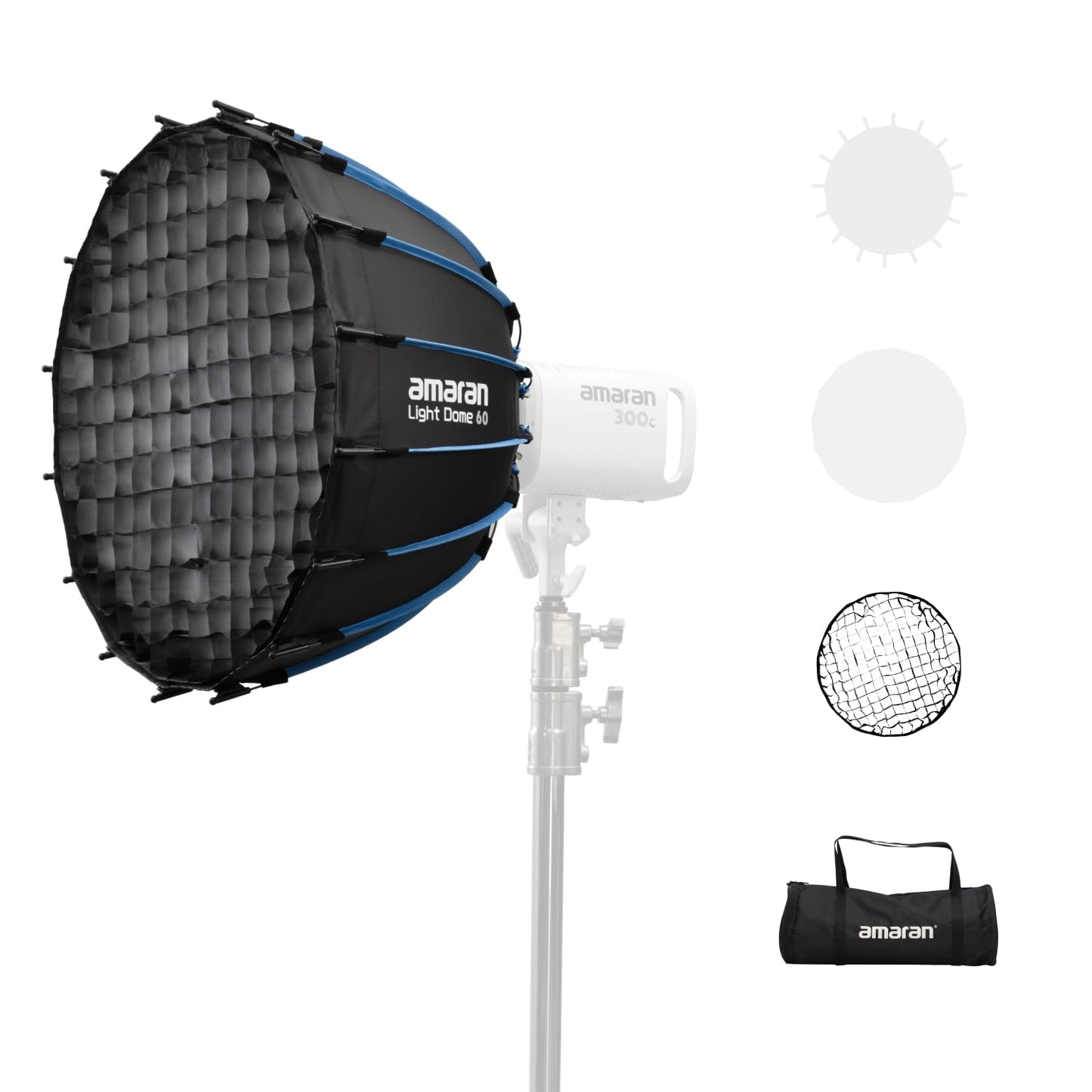 Amaran Light Dome 60 Softbox, Universal Bowens Mount, 60cm (2ft) Circular, 16-Sided, Quick-Release, Includes Diffusion & Control Grid, Carrying Bag