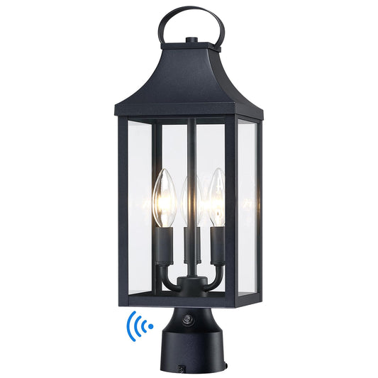 18.62'' Dusk to Dawn Post Light Outdoor, Large 3-Light Lamp Post Light Fixture, Modern Pillar Outside Lighting Waterproof Post Lantern Lamp Outdoor Post Light Fixtures Pole Lights for Porch, 1 Pack