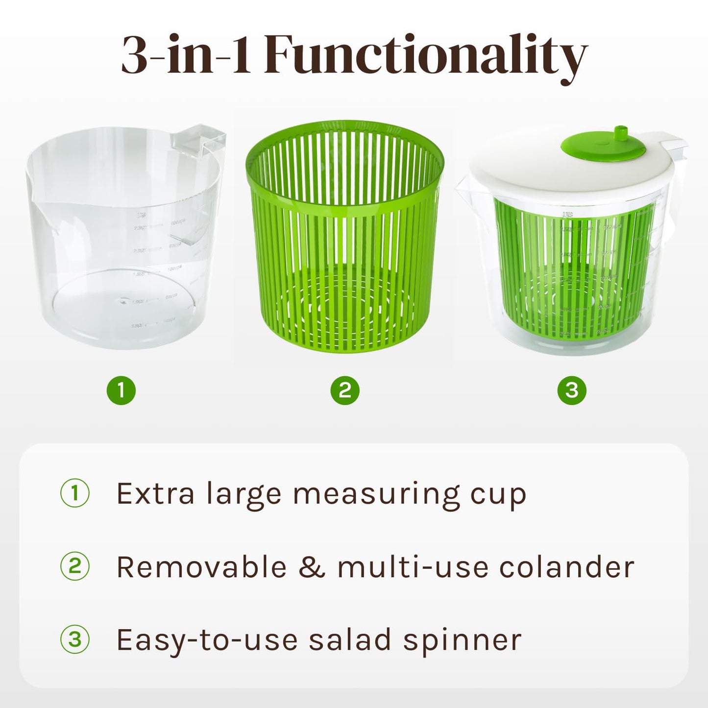 Single Serve Small Salad Spinner - Mini Prep Lettuce Spinner and Dryer with Measuring Cup - Spinning Colander with Fruit and Vegetable Washing Basket Bowl - Great Fruit and Vegetable Washer