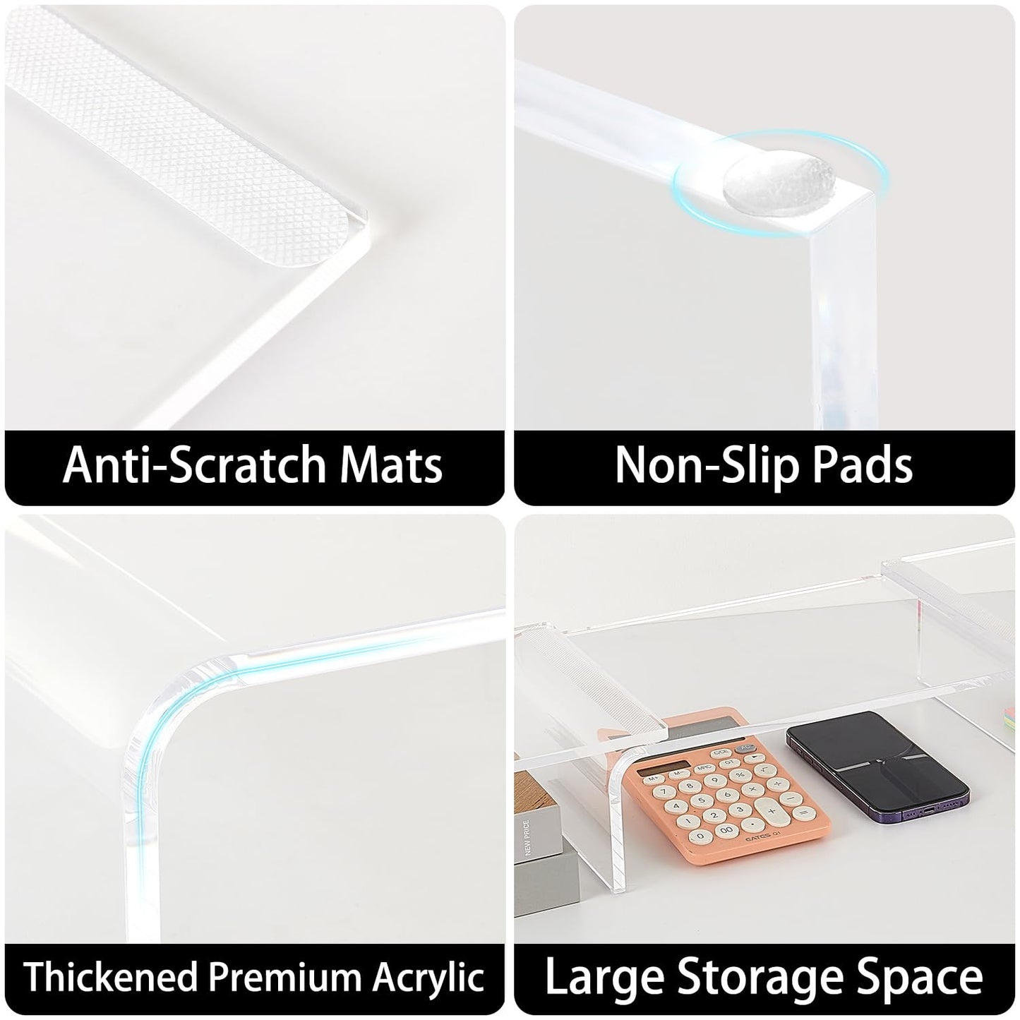 LEKETREE Acrylic Dual Monitor Stand Riser, 3 Shelf Monitor Stand, Adjustable Length and Angle with Anti-Slip Mat for Laptop, Computer, Printer, Projector, CD Player, Coffee Machine
