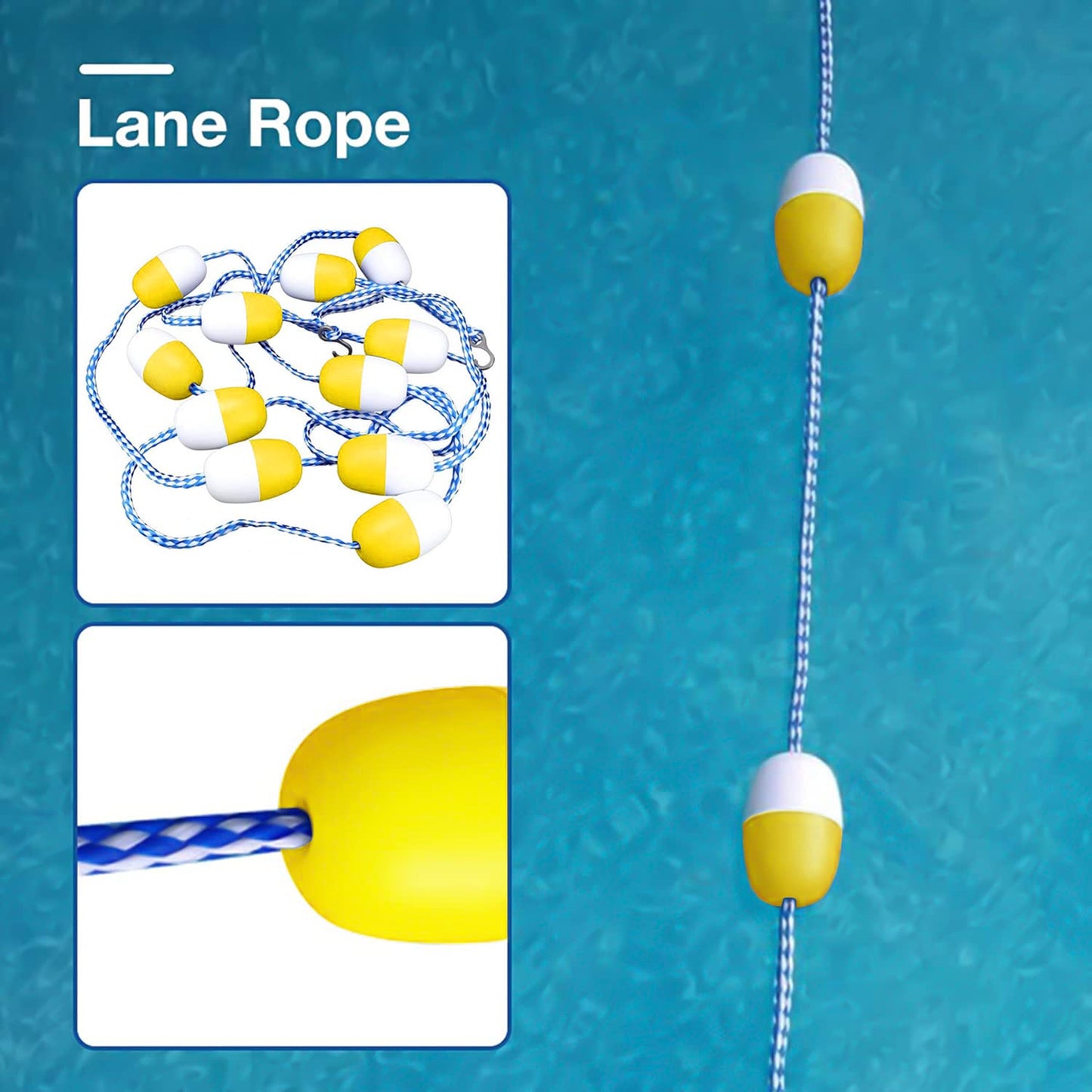 YUEWO 18' Swimming Pool Safety Float Line Divider Rope Kits with 2 Pre-Assembled Stainless Hooks Pool Accessories for Inground Swimming Pool