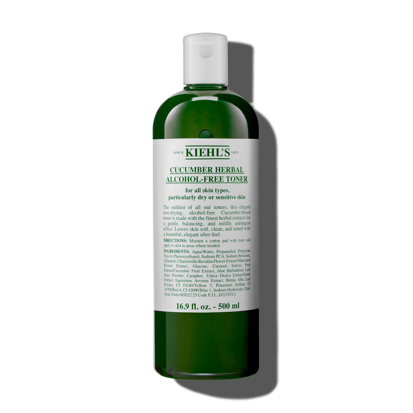 Kiehl's Cucumber Herbal Alcohol-Free Toner, Gentle Facial Toner for Dry & Sensitive Skin, Leaves Skin Feeling Fresh, with Cucumber Extract, Paraben-free, Non-drying, Fragrance-free - 500 ml