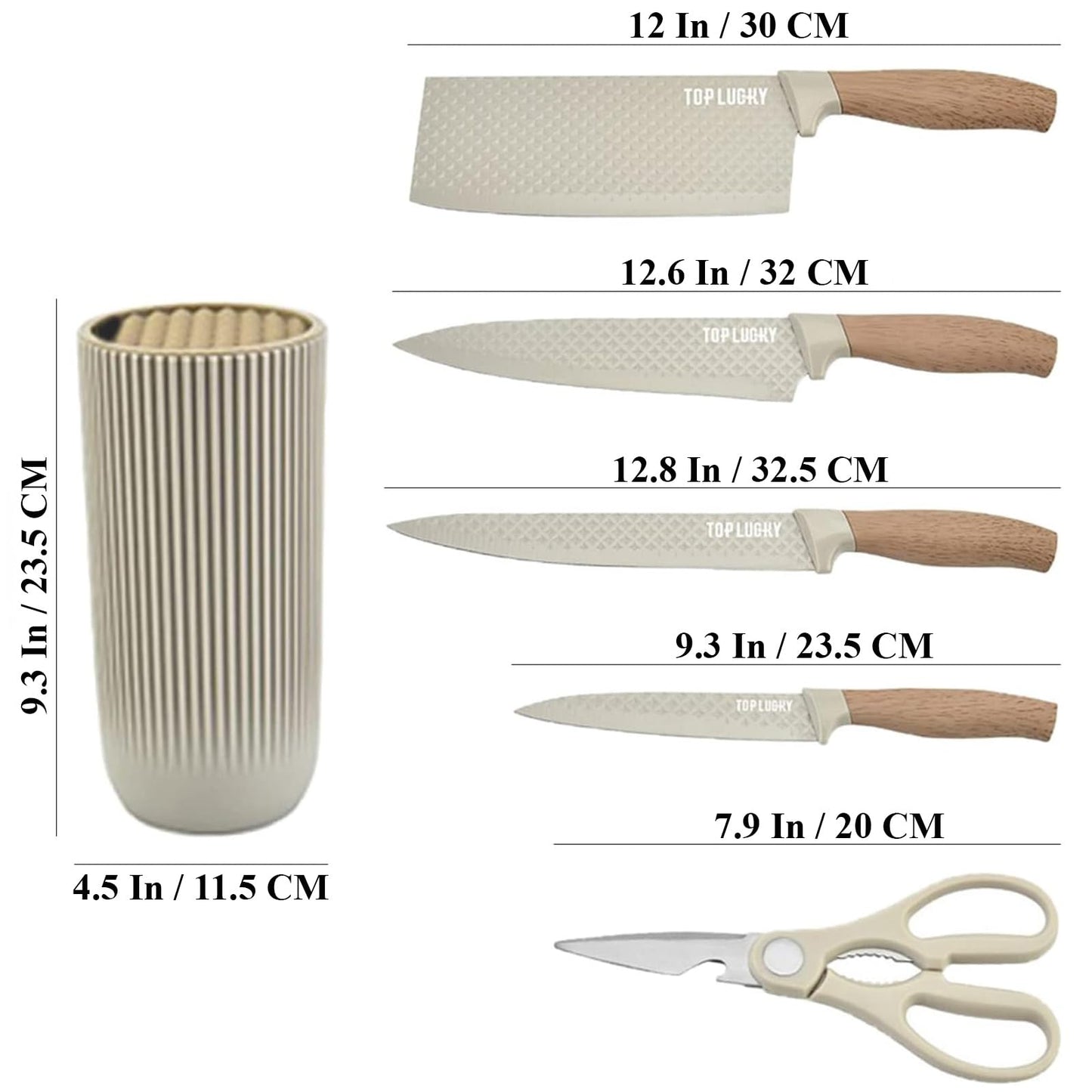 Kitchen Knife Set, 6-Pieces Khaki Sharp Knife Set for Kitchen, Non-Stick Non-Slip Stainless Steel Chef Knife Set with Universal Knife Block Suitable for Home Restaurant (Khaki)