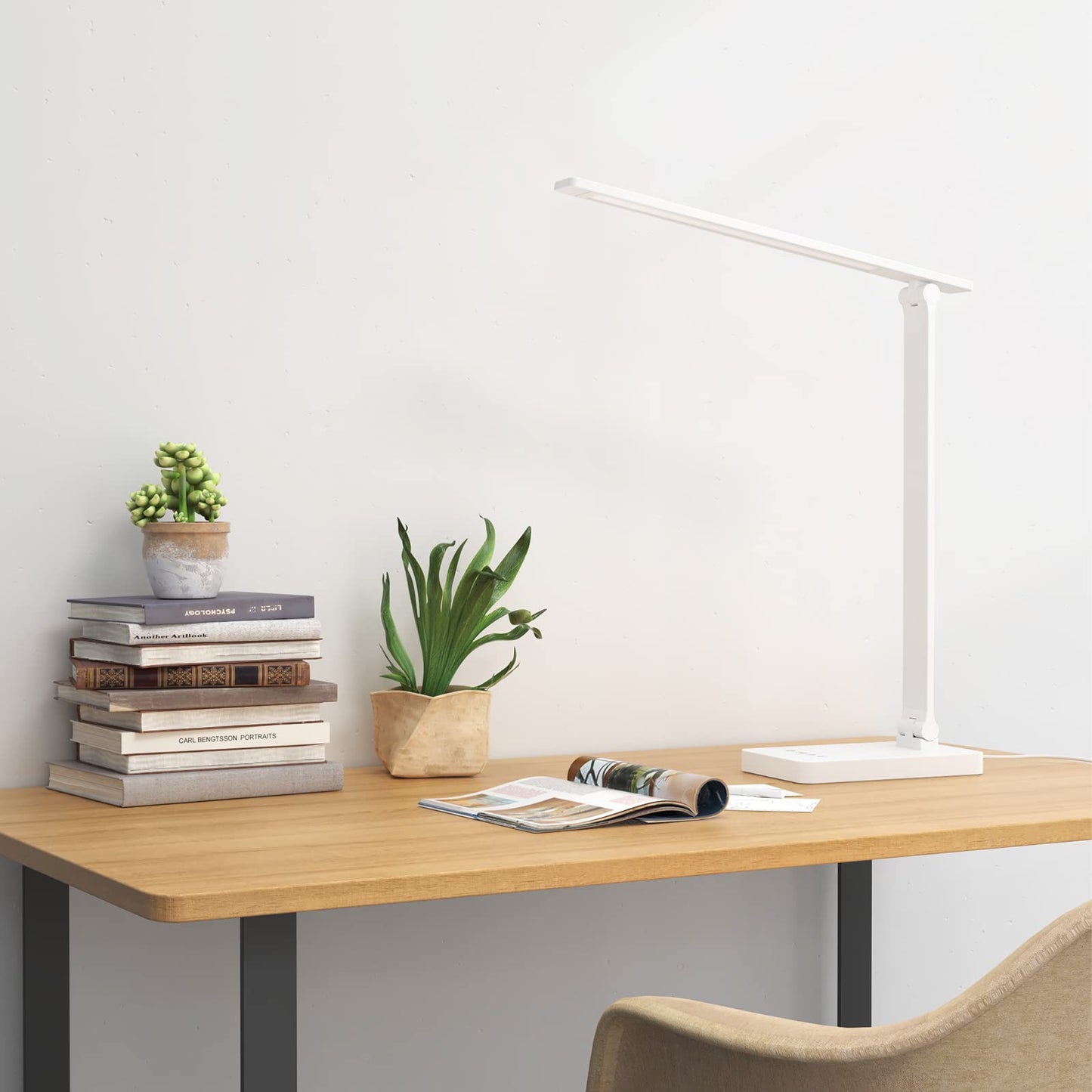 Lepro Desk Lamp LED with USB Charging Port, Dimmable Table Lamp Eye Caring Home Office Reading Touch Control, 3 Color Modes, 5 Brightness Level, College Dorm Room Essentials, Sewing, Crafting, White