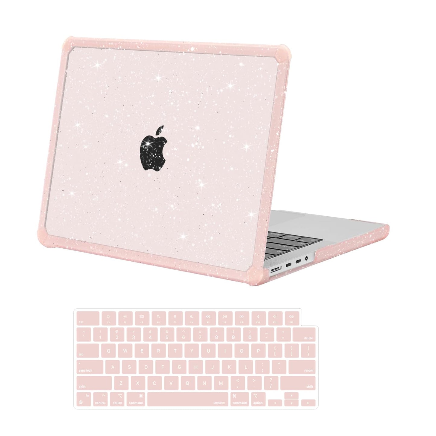 MOSISO Compatible with MacBook Pro 14 inch Case 2026-2021 M5 M4 M3 M2 M1 A3427 A3426 A3434 A3112 A3185 A3401 A2918 A2992 A2779 A2442, 2 in 1 Kit Heavy Duty Glitter Shell with TPU Bumper, Pink
