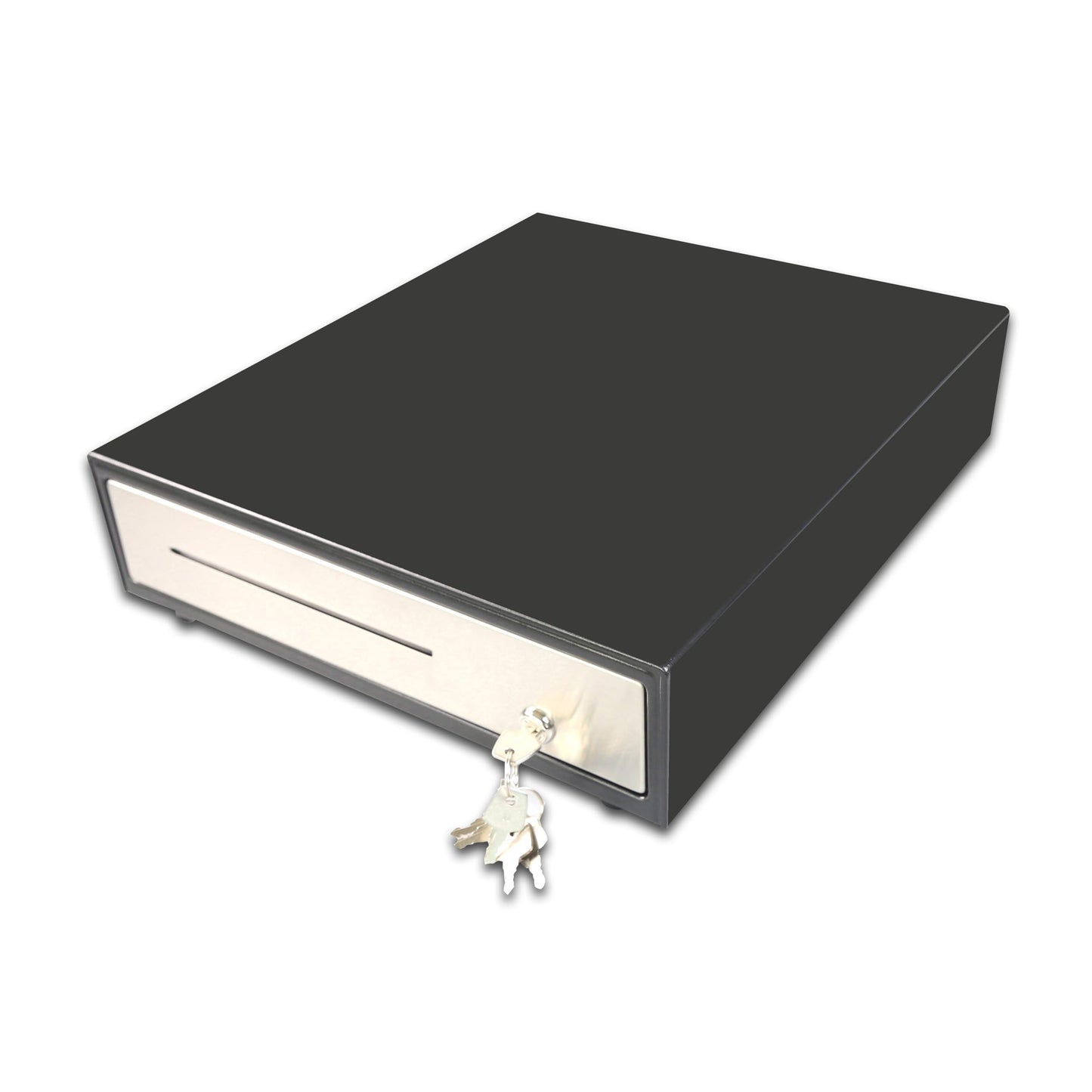 Angel POS Stainless Steel Front 16 X 14 Inch POS Cash Drawer Register Till Draw Box with 24V RJ11/RJ12 Cable, 6 Keys Lock and Removable Coin Tray Media Slot (Black with Stainless Steel Front)
