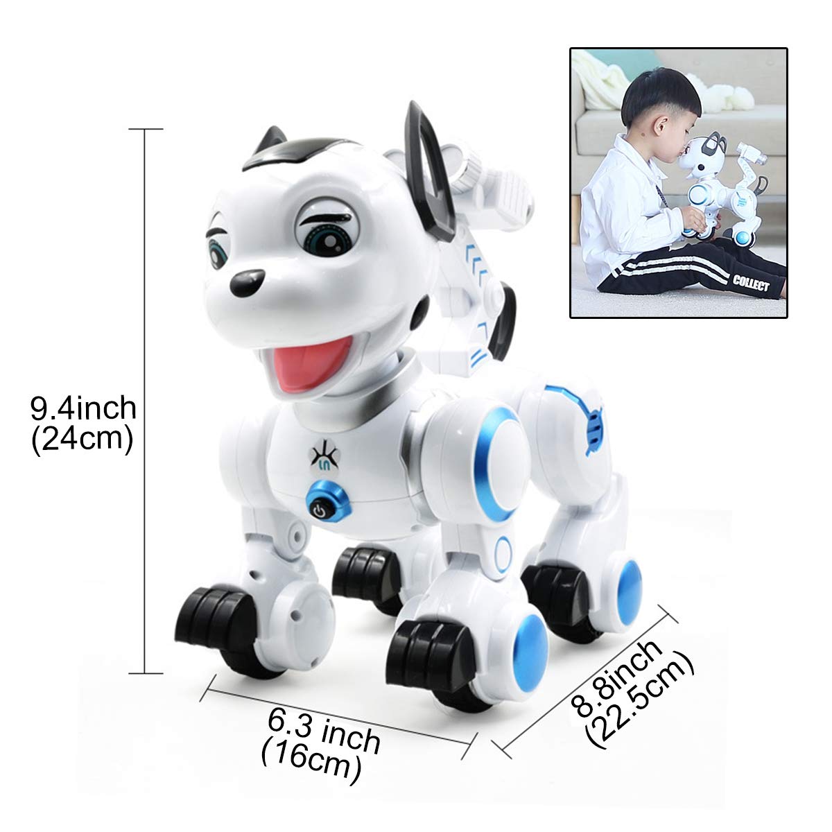 fisca Remote Control Robotic Dog RC Interactive Intelligent Smart Walking Dancing Programmable Robot Toys with Light and Sound for Kids Boys Girls