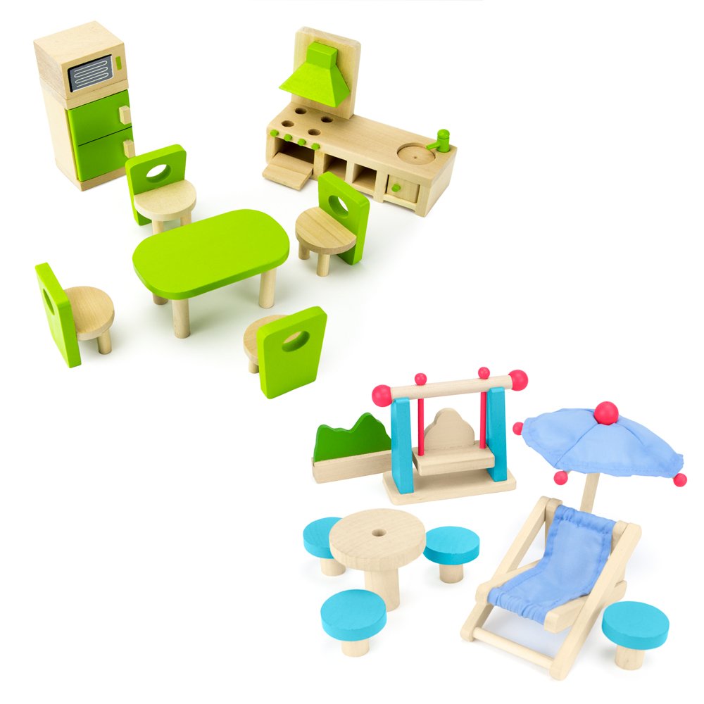 The Fully Furnished Bundle: 5 Sets of Colorful Wooden Dollhouse Furniture (41 Pieces) by Imagination Generation