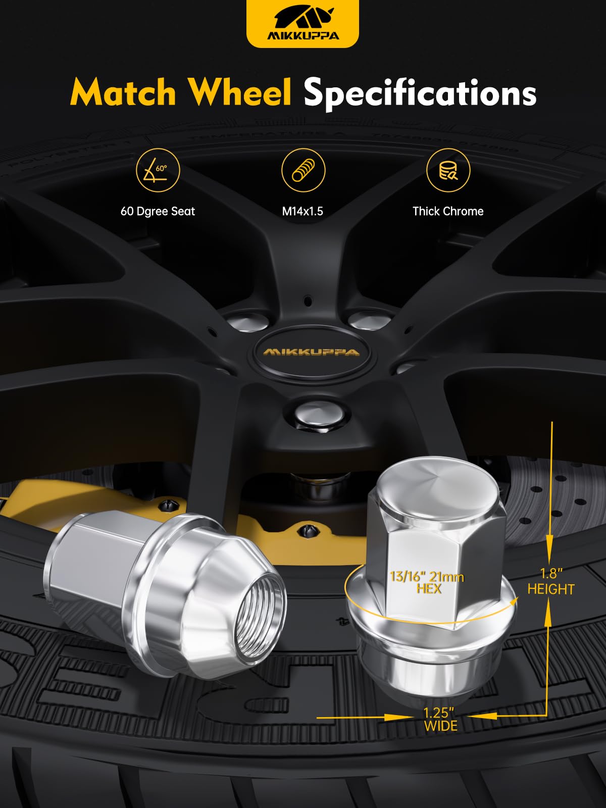 MIKKUPPA 24pcs M14x1.5 One-Piece Chrome OEM Factory Style Large Acorn Seat Lug Nuts Replacement for 2015-2024 Ford F-150 F150 Expedition Lincoln Navigator Factory Wheels