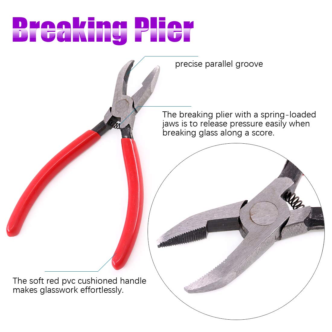 Swpeet Heavy Duty Glass Running Pliers, Breaker Grozer Pliers and Grip Oil Feed Glass Cutter Kit, Professional Stained Glass Cutting Tool with Extra Rubber Tips Perfect for Stained Work