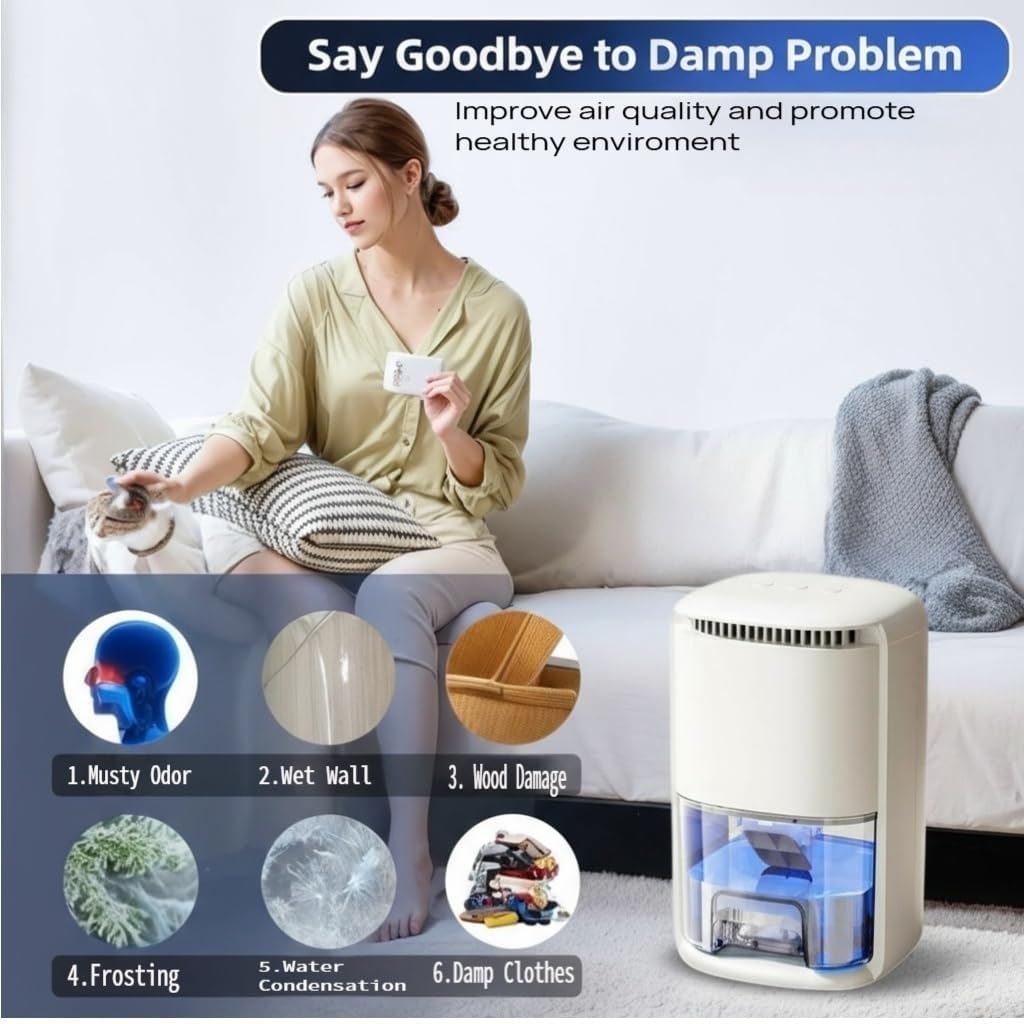 Dehumidifiers for Home, 34OZ Deshumidificateur Déshumidificateur Dehumidifiers for Bedroom Bathroom Small Dehumidifier Mini for RV Chambre Car, Auto Shut off, Ultra-Quiet with Sleep Mode (White)