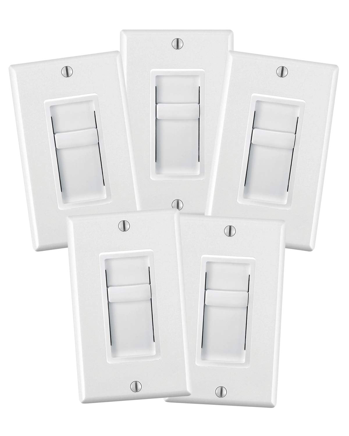 Leviton 5-Pack Decora Universal Dimmable LED, CFL and Incandescent SureSlide Slide Dimmer, 06672-HLW, White