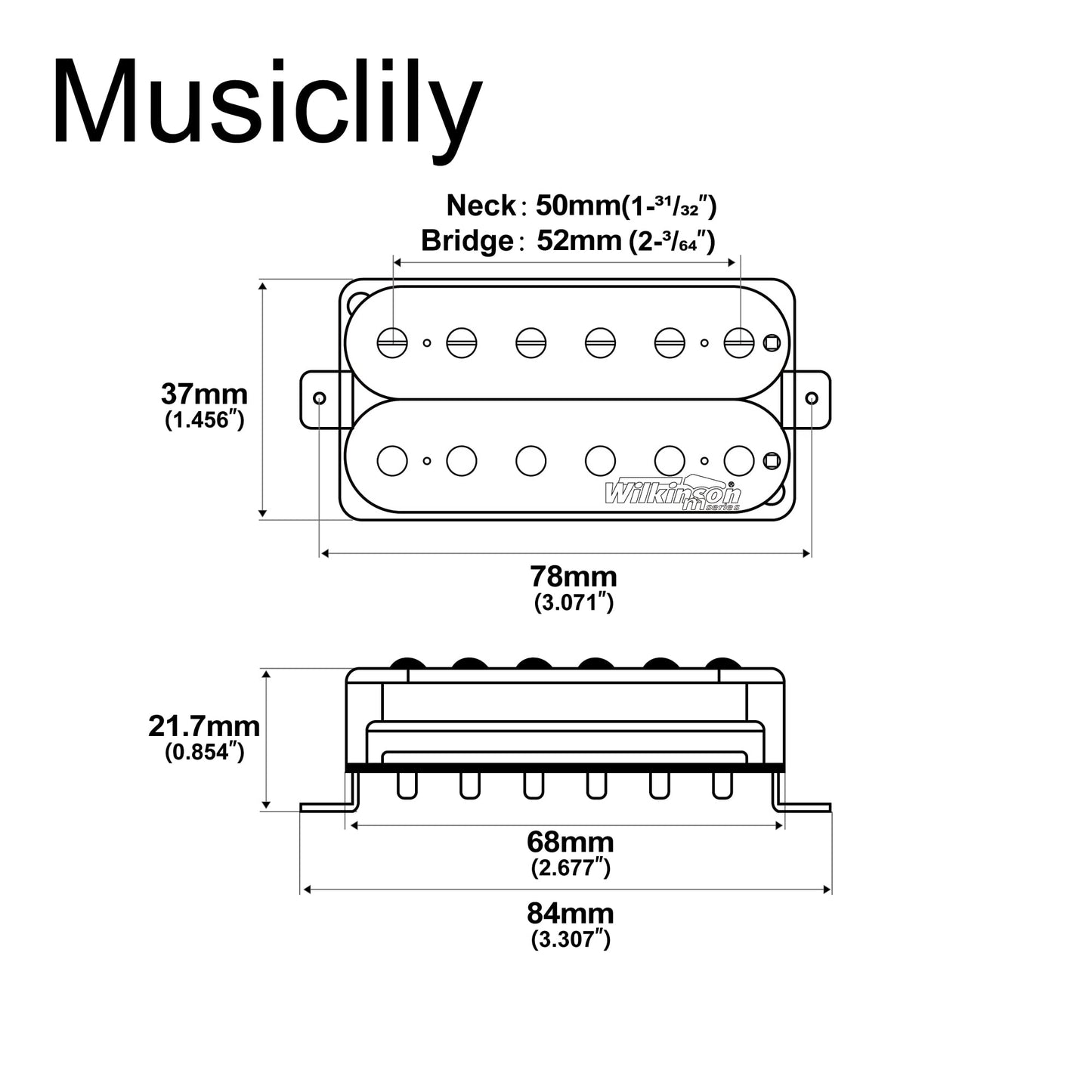 Wilkinson Vintage Classic Alnico 5 Overwound Open Style Humbucker Pickups Set for Electric Guitar, Black