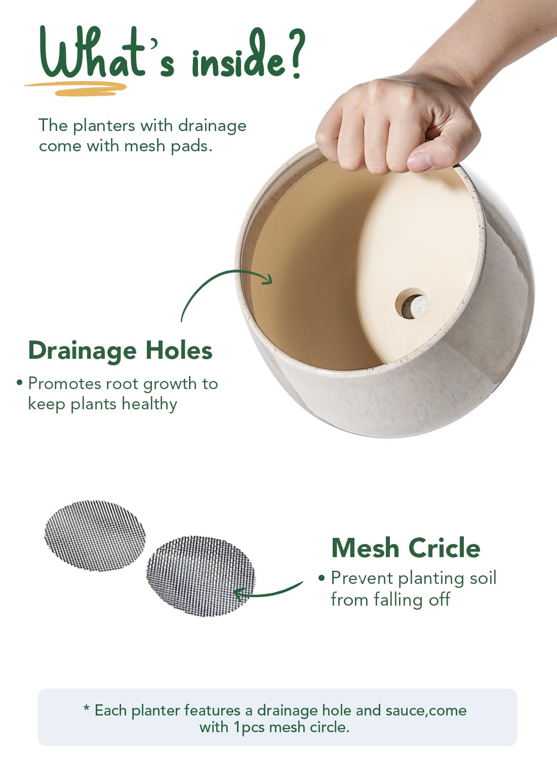 LE TAUCI Plant Pots for Indoor Plants, Set of 3, 4+5+6.5 Inch Ceramic Plant Pots with Drainage Hole & Saucer, Indoor Flower Pot with Mesh Pad, Pot Plante Interieur, Reactive Glaze Beige