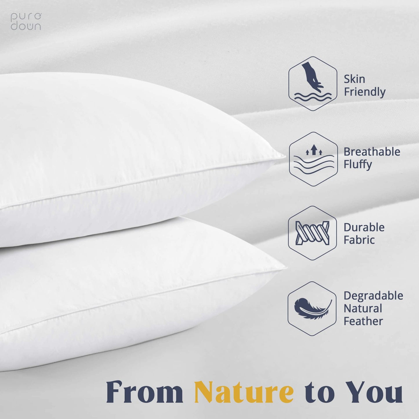 Puredown® Goose Feather Down Pillows, Bed Pillows for Sleeping, Hotel Pillows Standard Size Set of 2 for Side Back and Stomach Sleeper with 100% Cotton Fabric