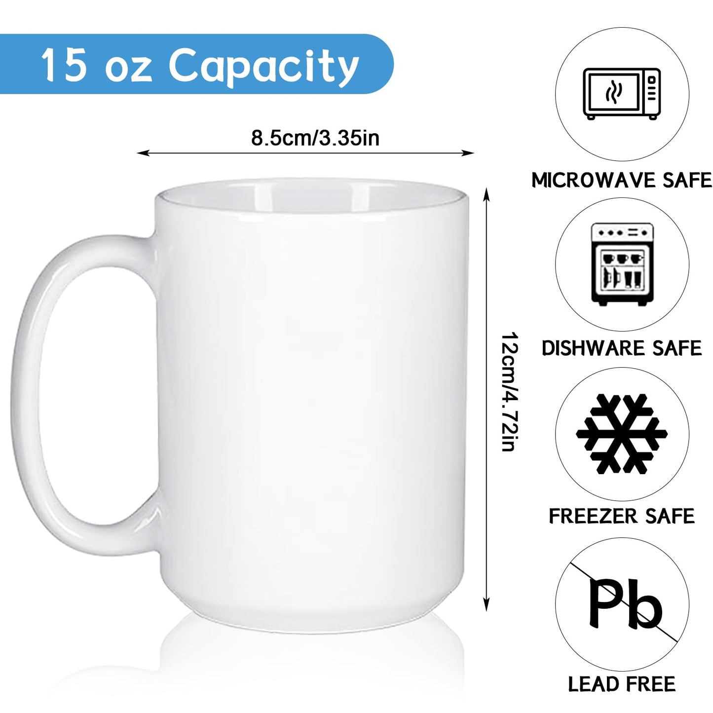 Sublimation Mugs 15 oz Set of 12 Bulk White Ceramic Coffee Mug Tazas para Sublimacion Sublimation Ceramic-Coated Cups Sublimation Blank Mugs for Milk Latte Hot Cocoa and DIY Gifts (15.0 Fluid Ounces)