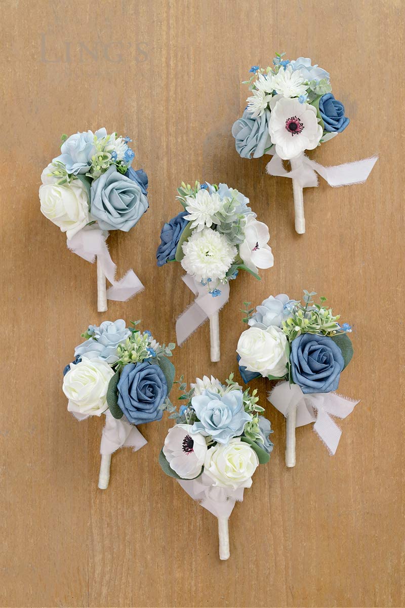 Ling's Moment Wedding Table Centerpieces Mini Bridesmaid Bouquets Set of 6 Pre-Made Floral Wedding Centerpieces for Reception Decor (Dusty Blue)