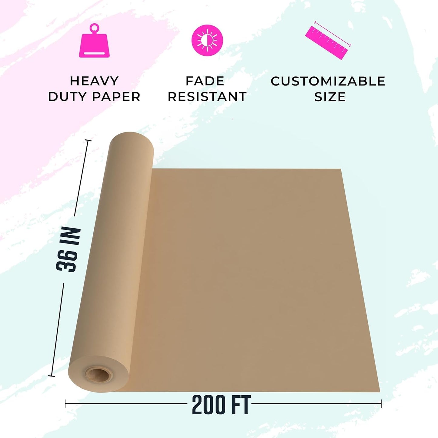 Bryco Goods 36" x 2,400" (200') Brown Kraft Paper Roll for Banner, Bulletin Board, Table & Floor Covering, Gift Wrapping, Bouquet Packing, Parcel (Brown, 36" x 200')