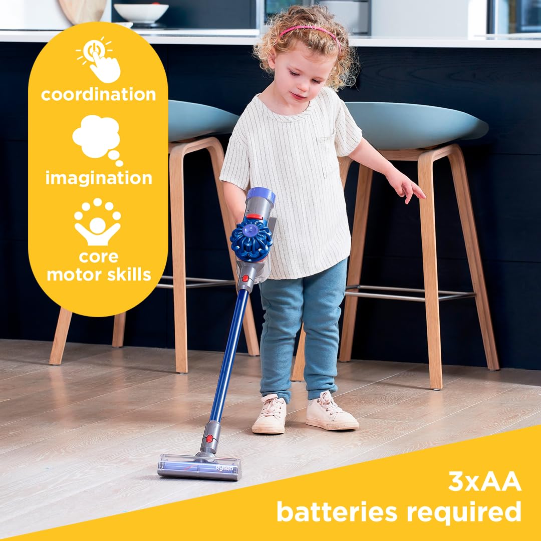 Casdon Dyson Cordless Vacuum Interactive & Officially Licensed Toy Dyson Vacuum for Children Aged 3+ Realistic Role-Play Fun, Blue