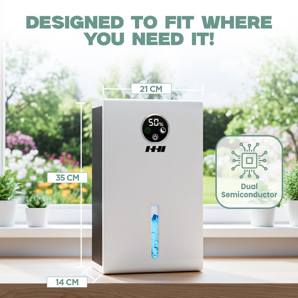 HHI Dehumidifier for Home, 65 Oz Capacity, Coverage Area 350 Sq. Ft, Auto Shut Off Function, Ultra Quiet Small Dehumidifier for Bathroom, Closet and Small Room, 7 Color LED Lights, 2L(White)