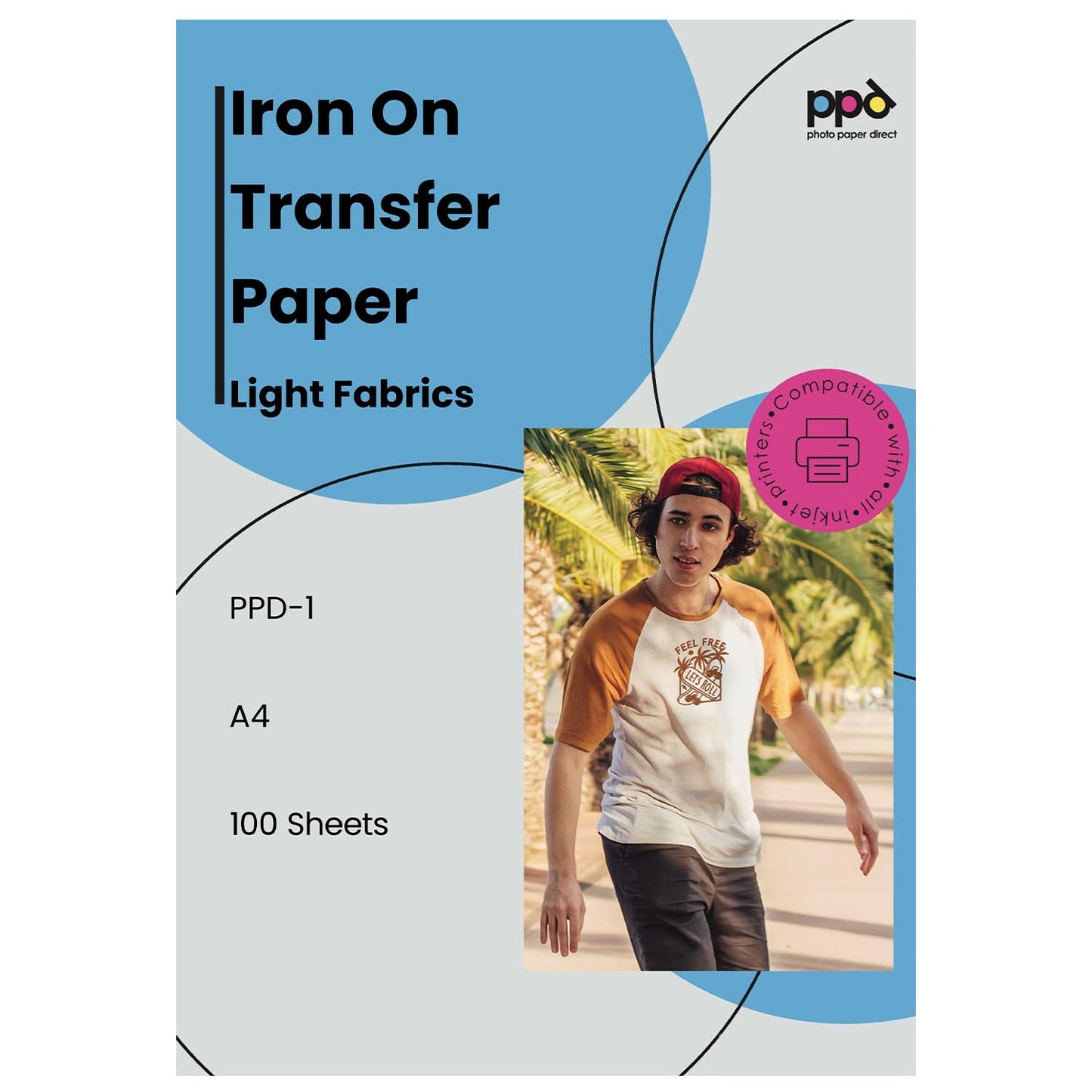 PPD Iron on Transfer Paper for Inkjet Printer for Light Fabric, 8.5 x 11 Printable Paper for Clothing, T Shirts and Cotton Textiles, Print and Cut Heat Transfer, DIY at Home, Washable (100 Sheets)