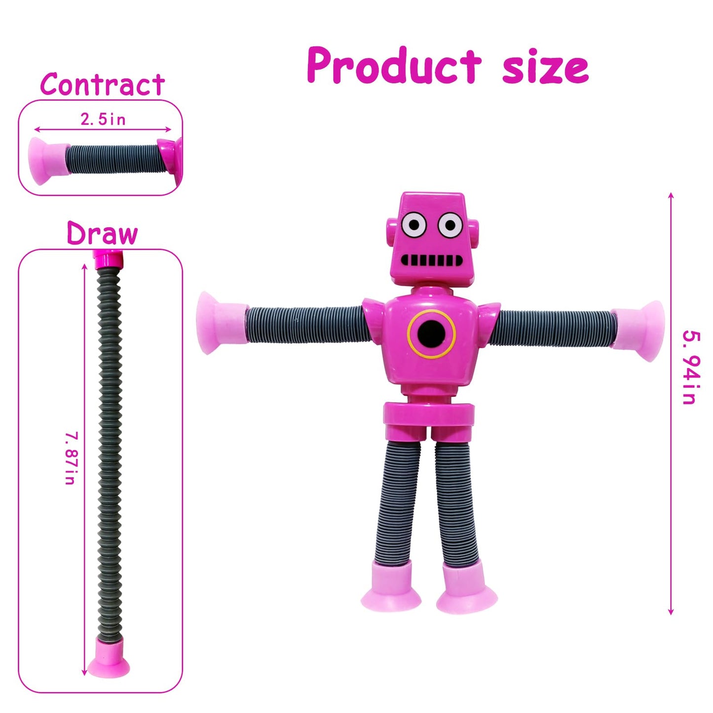 16 PCS Telescopic Suction Cup Robot Toy,Mini Robot Action Figure Bendable Fidget Travel Toy Gifts for Birthday Christmas Party Favors Shape Changing Pop Tubes ADHD Autism Sensory Toy Kids Boys Girls