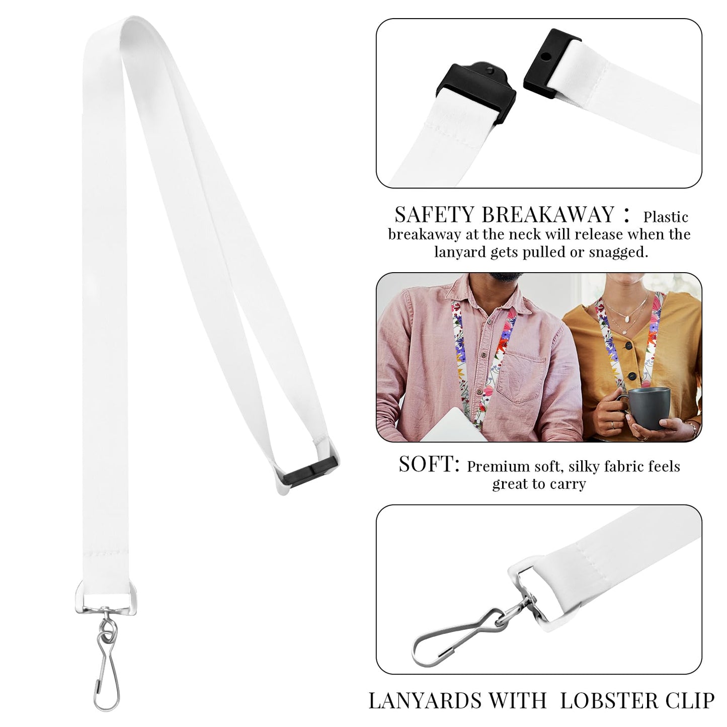 Yeaqee Pack of 30 Sublimation Lanyard Blanks Breakaway with Detachable Buckle White Heat Transfer Lanyards for Custom Personalized Bulk for ID Card Badge Holder Teachers Workers