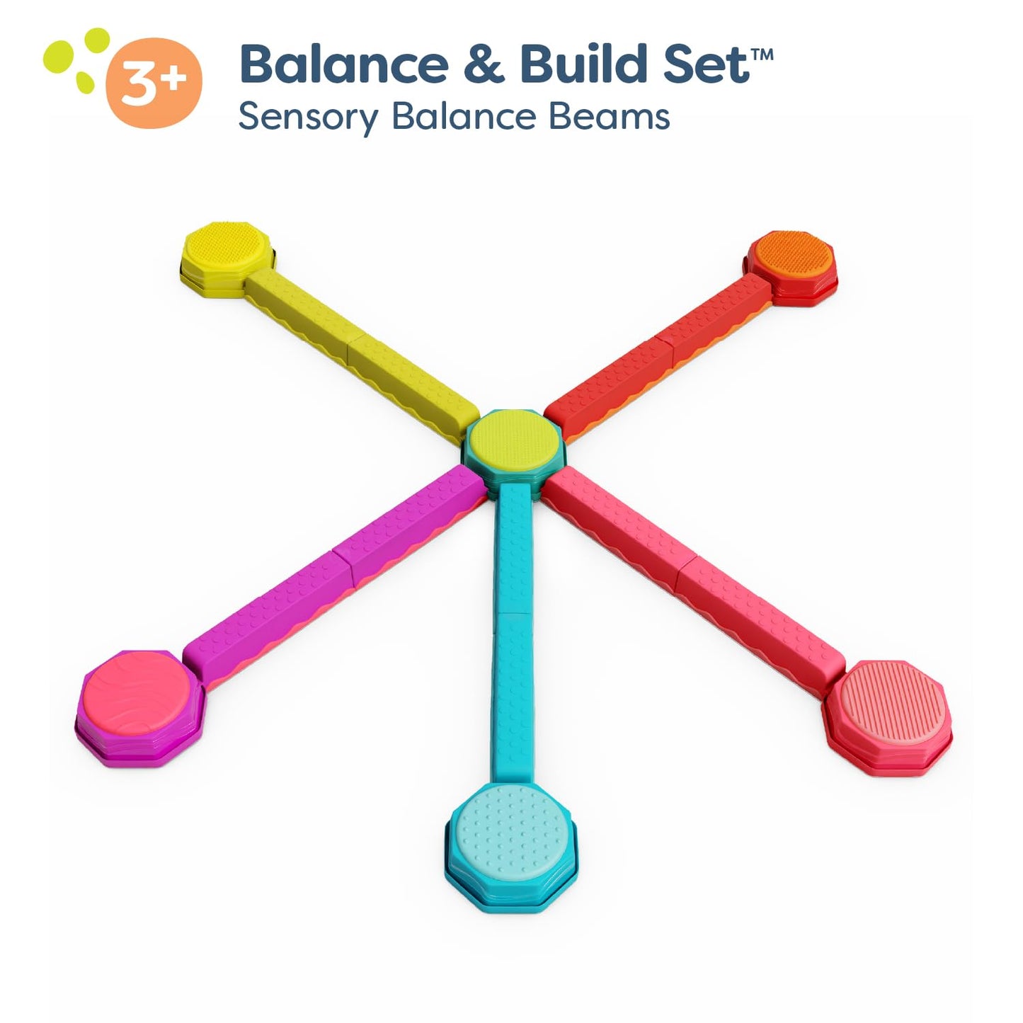 B. toys - Balance Toys for Kids – Modular Interlocking Toddler Balance Beam with 10 Balancing Beams & 6 Sensory Stepping Stones – Indoor Active Play Equipment Physical Development – Ages 3+