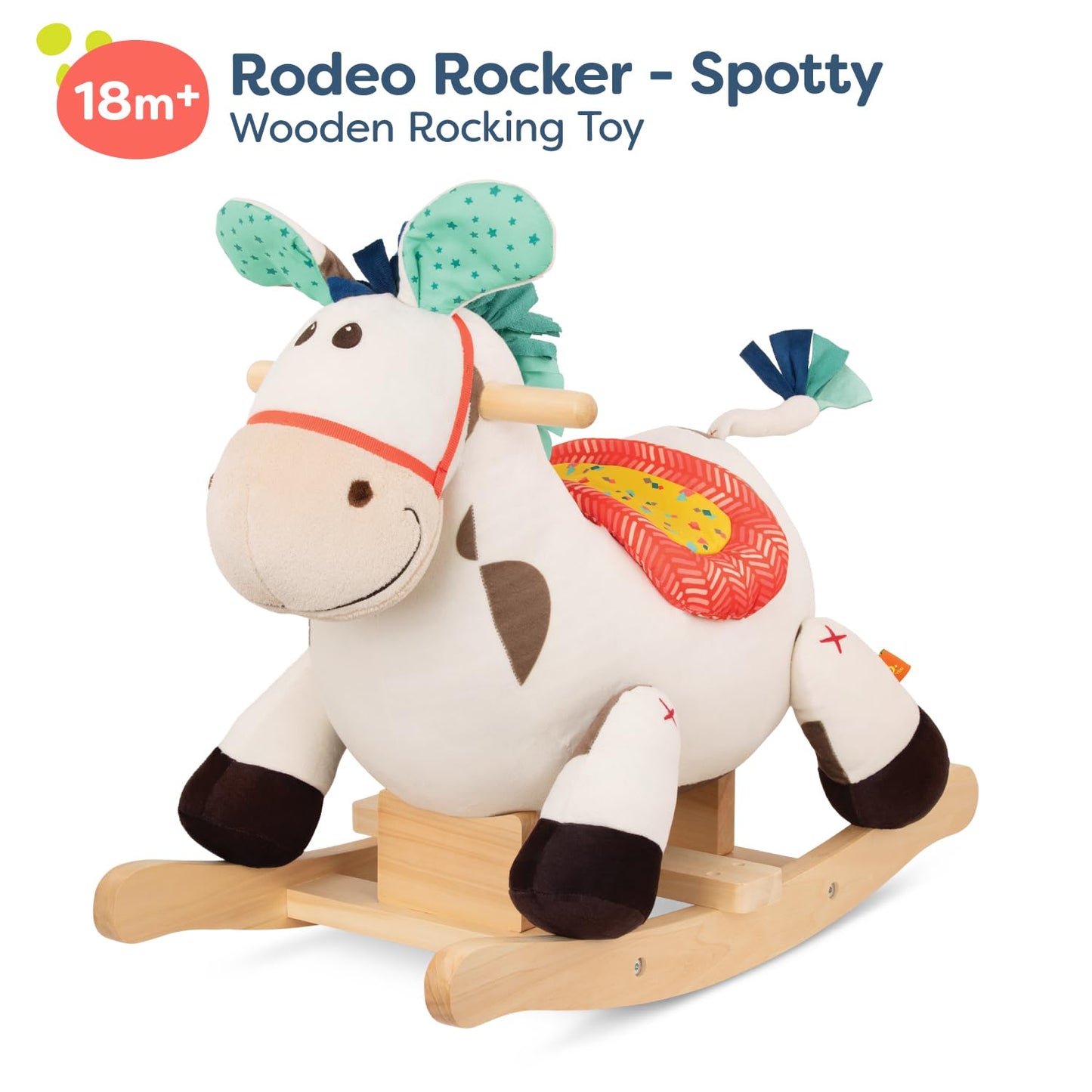 B. toys – Rodeo Rocker – Spotty – Large Plush Ride On – Comfy Seat & Hardwood Rockers – Developmental Toy for Active Play – Sturdy & Durable – 18+ Months