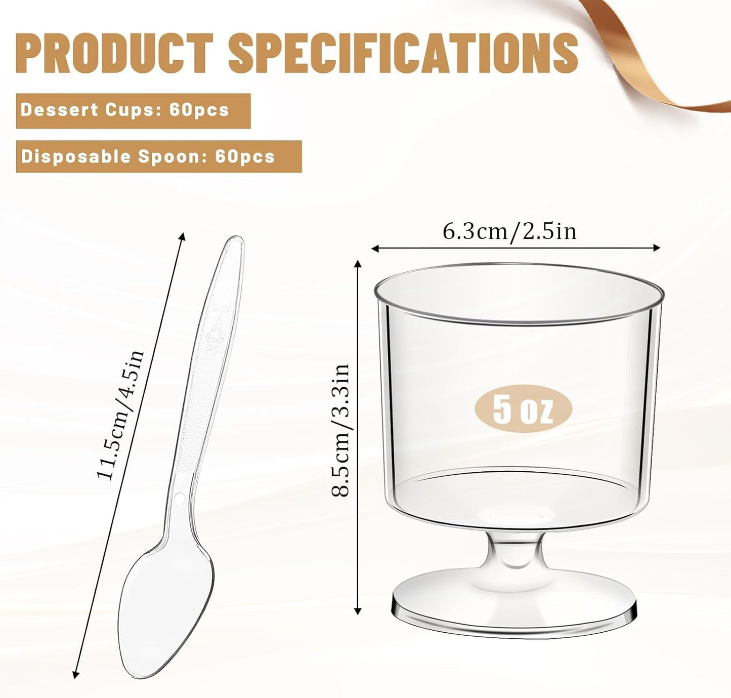 60 Packs Dessert Cups with Spoons 5 OZ Mini Clear Plastic Dessert Parfait Cup for Party Serving Cups Small Round Goblet Wine Shot Glasses Disposable Fruit Ice Cream Mousse Pudding Appetizer Cup Bowl