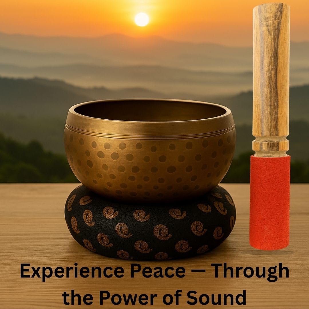Tibetan Singing Bowl Set - Meditation Sound Bowl | Spiritual Gift for Women and Men Handmade Yoga Accessories (4" Hammered)
