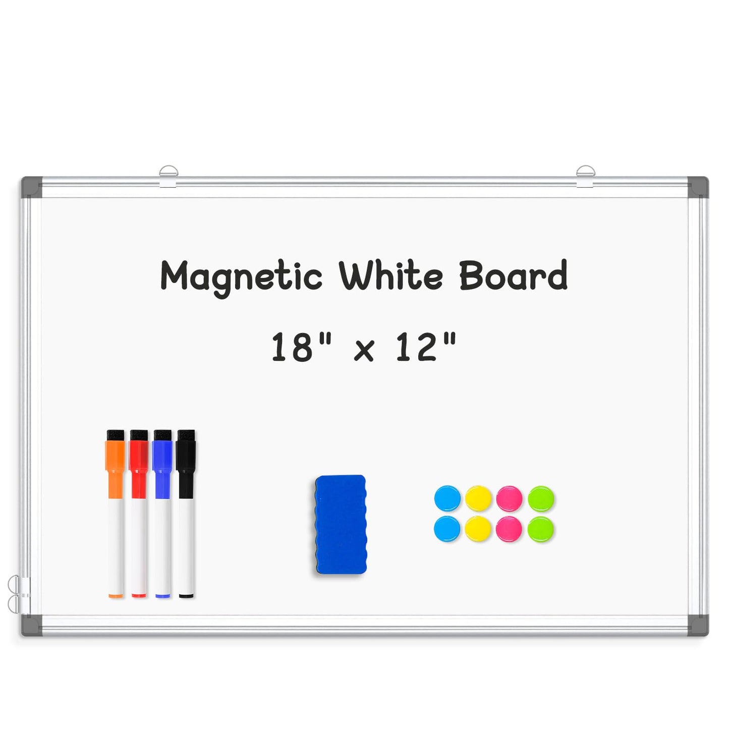 AMUSIGHT Double-Sided Magnetic Whiteboard, 18" x 12" Dry Erase Board Aluminum Frame for Wall, White Board Marker Board for Kitchen, Memo, School, Home, Office