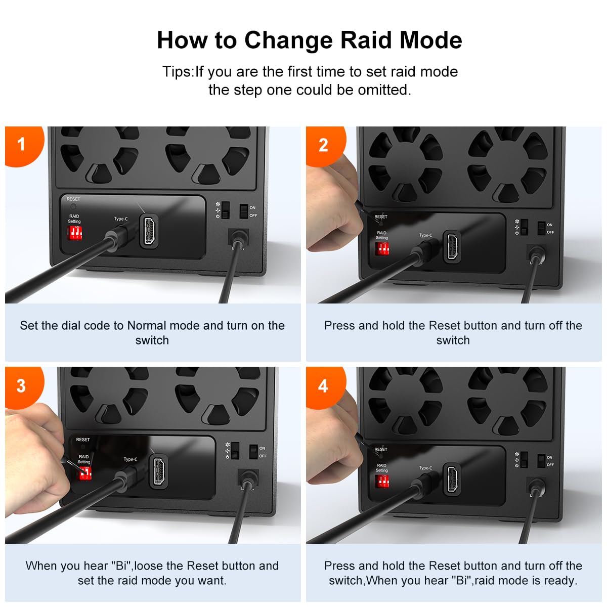 MAIWO 4 Bay RAID Enclosure for 3.5" SATA HDD with 2 Fans,USB 3.1 SATA Hard Drive Enclosure with HD-MI Port, 7 RAID Modes, Support 96TB Capacity Expansion