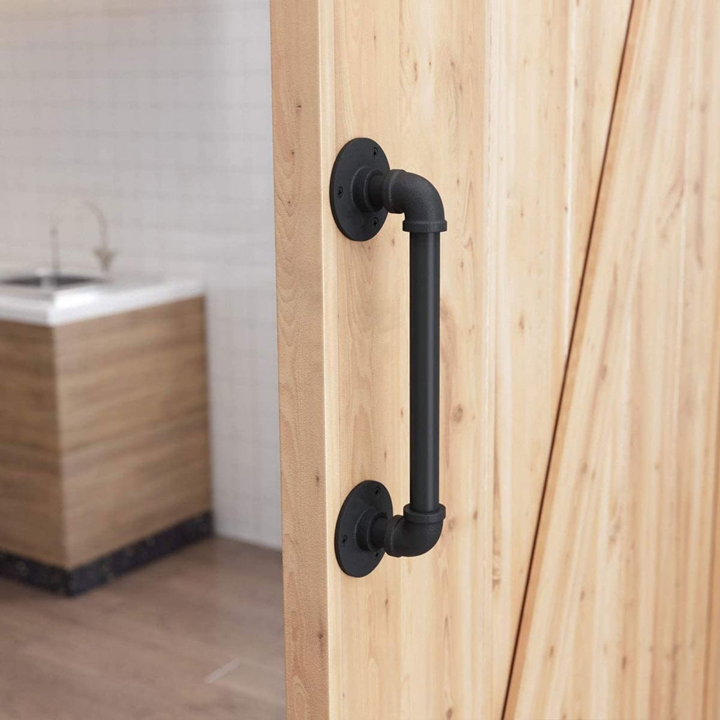 Industrial Pipe Door Pull Handle 2pcs 12”, Black Rustic Industrial Grab Bar, Towel Bar, Antique Rustic Cast Iron Handrail for Stairs, Gate, Garage