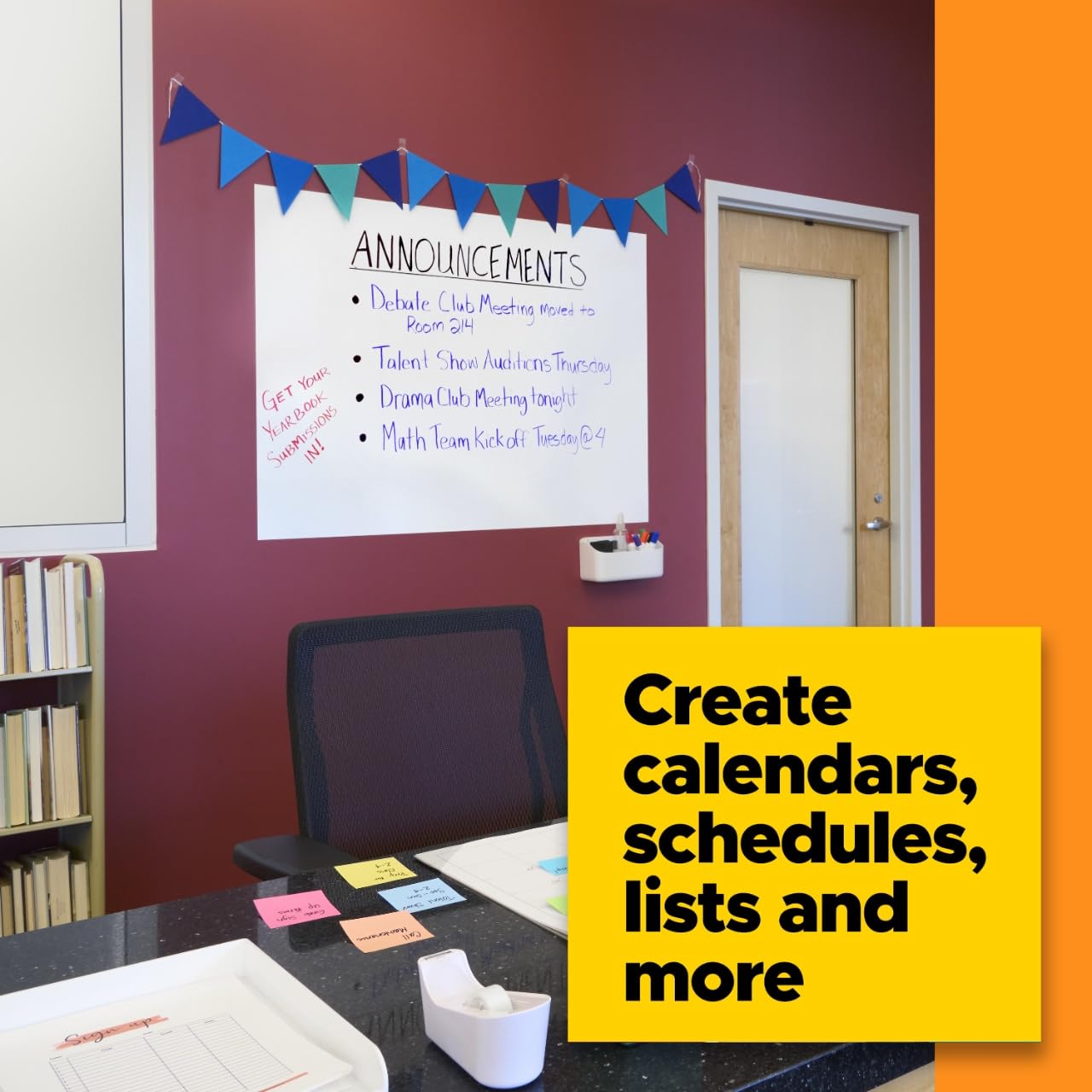 Post-it Dry Erase Whiteboard Film Surface for Walls, Doors, Tables, Chalkboards, Whiteboards, and More, Removable, Stain-Proof, Easy Installation, 3 ft x 2 ft Roll, White, 3 x 2 Feet (DEF3x2)