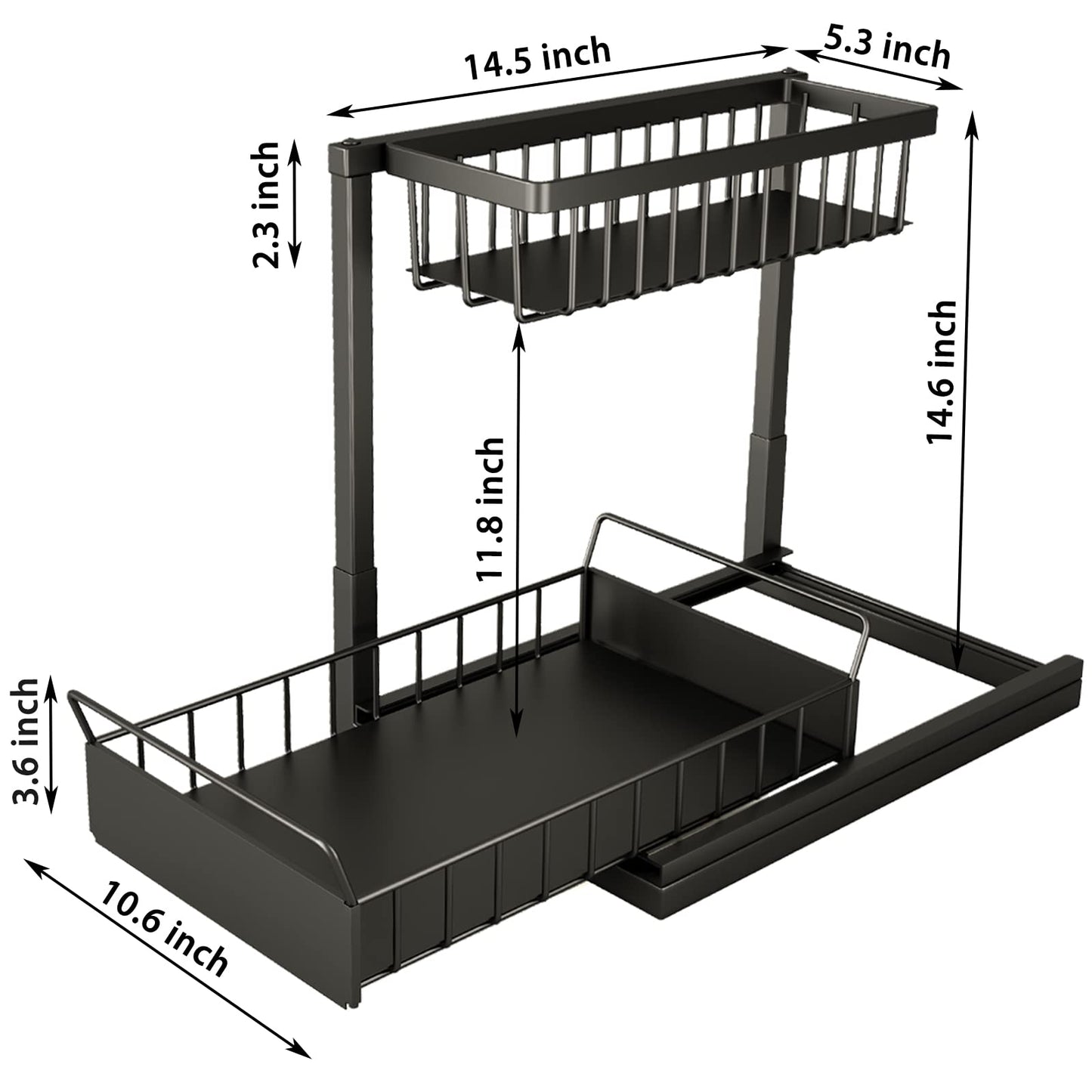 ADRIMER Under Sink Organizer, Pull Out Kitchen Sink Organizer, 2 Tier Slide Out Kitchen Organizers and Storage Metal Under Cabinet Storage Shelf, Black