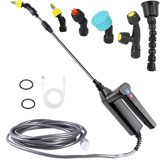 Battery Powered Sprayer, Electric Sprayer with 5 Nozzles and 16.4FT/5M Hoses, USB Rechargeable Handle, 32 Inch Telescopic Wand, Multipurpose Plant Sprayer for Yard Lawn Weed Plants