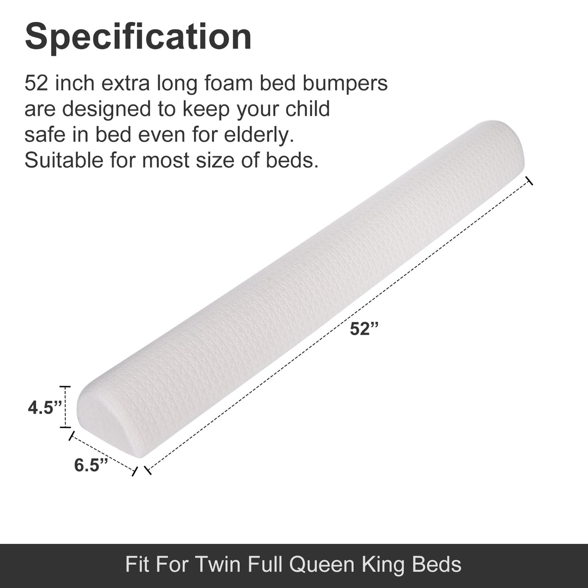 HAVARGO Bed Bumper for Toddlers Foam Bed Rail Guard with Non-Slip Bottom Washable Cover for Twin, Full, Queen and King Size Beds, 1 PC