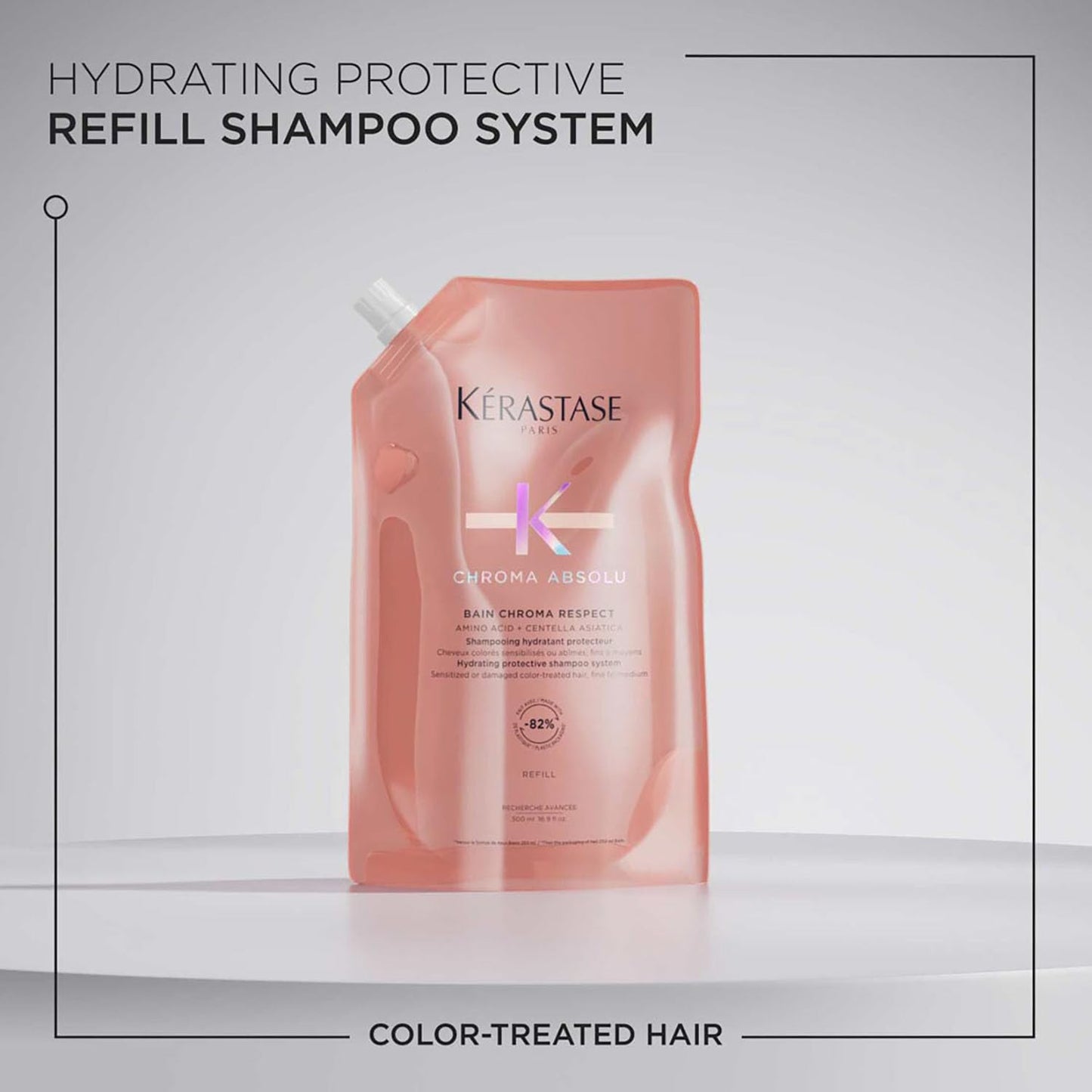 Kérastase Chroma Absolu Bain Chroma Respect, Color Protect Shampoo, For Sensitized or Damaged Color-Treated Hair With Amino Acid and Centella Asiatica, Fine To Medium Hair, Eco-Friendly Refill