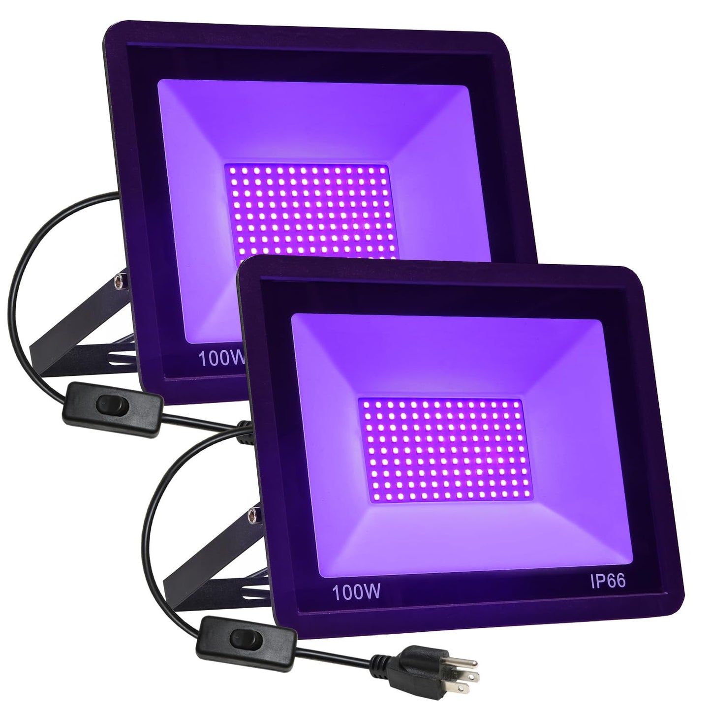 QIYEKA 2 Pack 100W LED Black Lights, Flood Blacklight with Plug, IP66 Waterproof Outdoor UV Spotlight for Dance Party Large Space, Glow in The Dark, Halloween Lamp