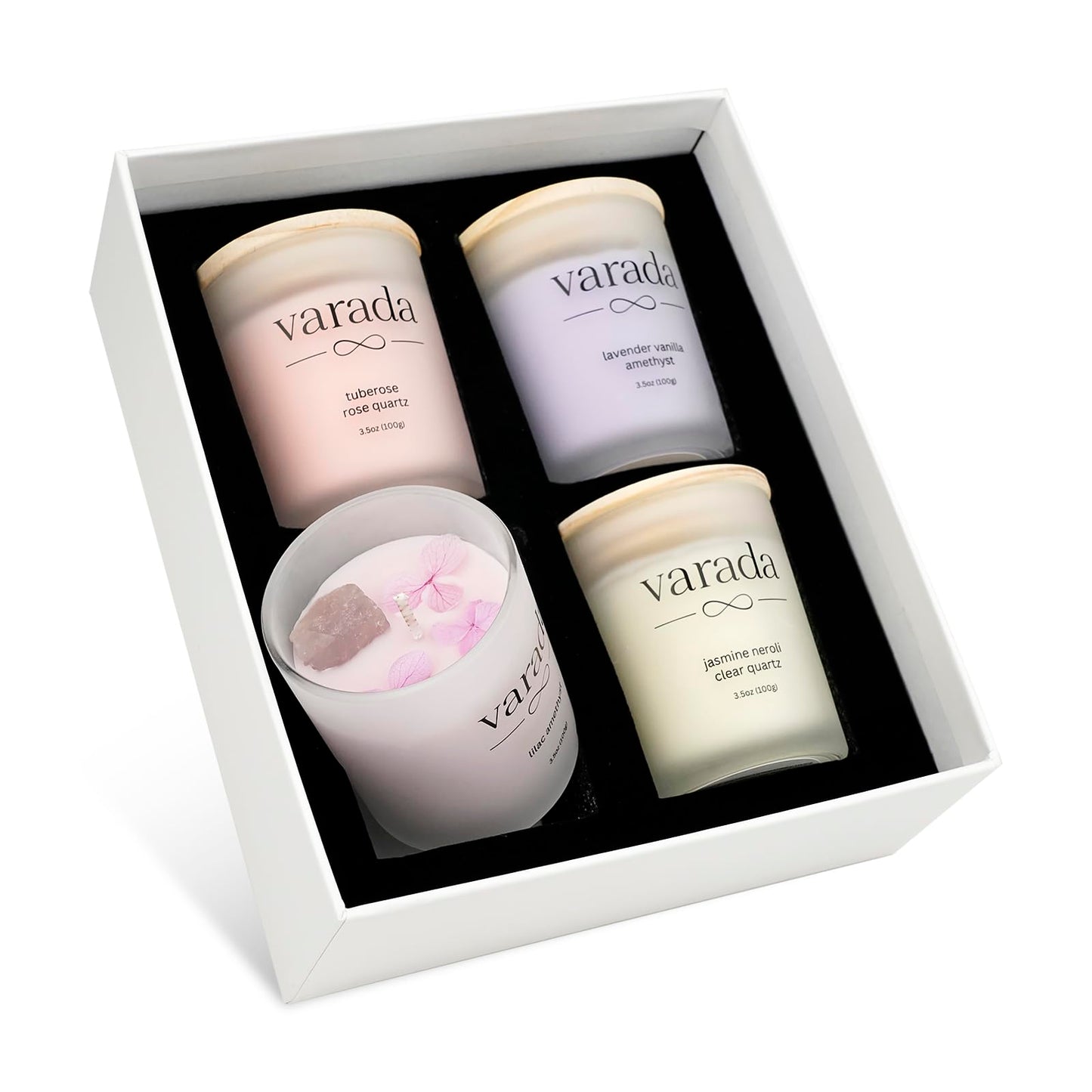 Aromatherapy Soy Candle Gift Set. Healing Crystals and Dried Flowers-90 Hours of Clean Burn. Lavender Vanilla, Rose, Jasmine Neroli, Lilac. Stress Relief. Relaxation. Birthday Gift.