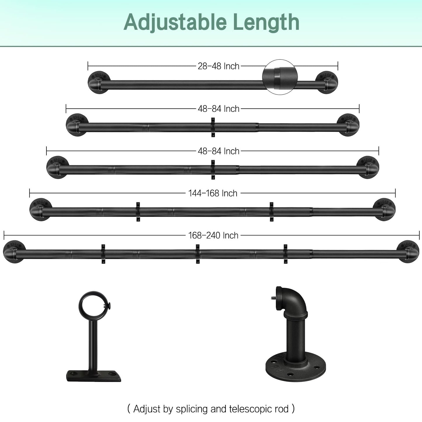 Curtain Rods for Windows 84 to 144, Ceiling Curtain Rod, Heavy Duty 1 Inch Industrial Curtain Rod, Wrap Around Blackout Curtain Rod, Adjustable Curtain Rod, Indoor Rod 84-144", Black